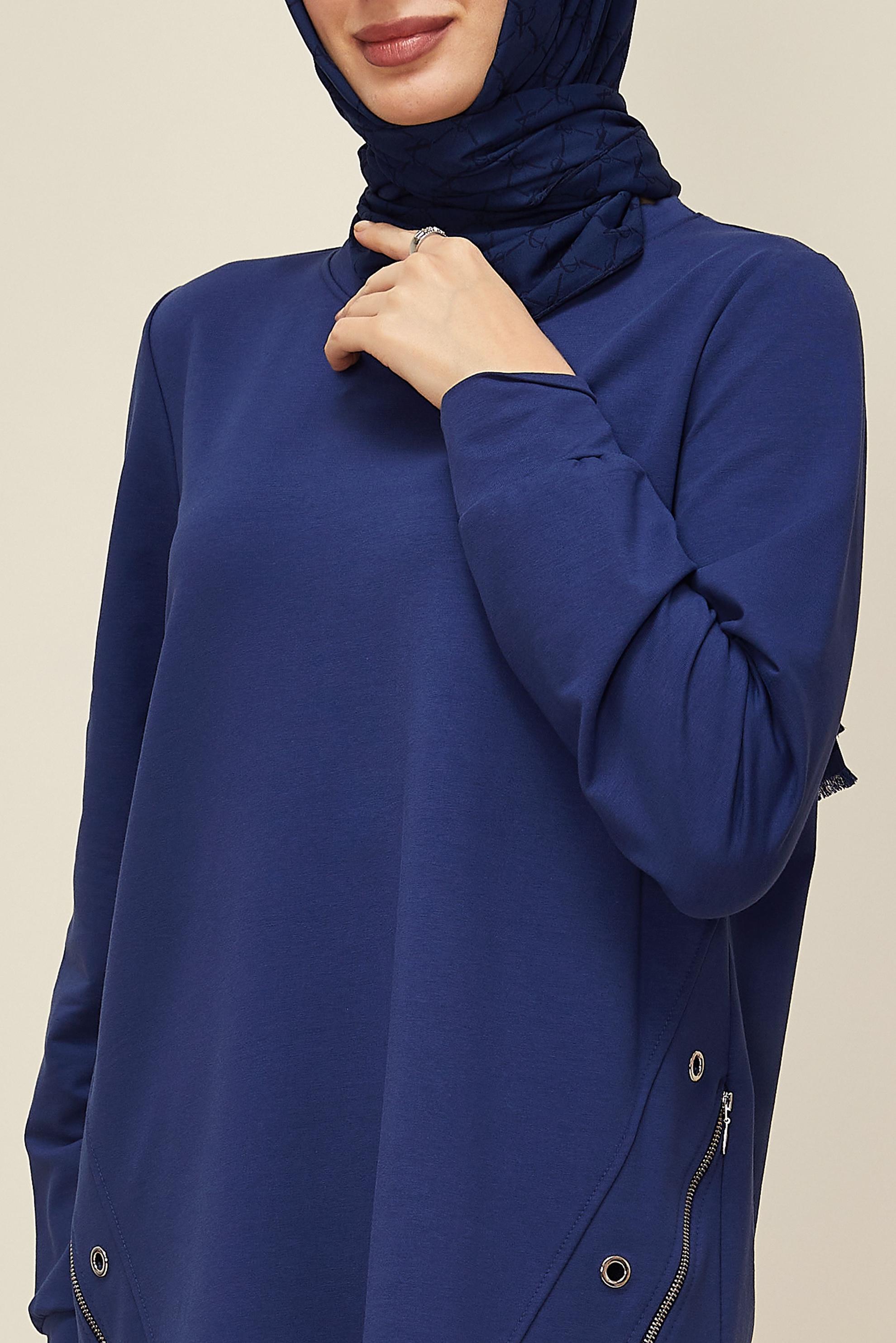 Tesettür giyim LACİVERT KUŞGÖZÜ DETAYLI EŞOFMAN TUNİK 45981