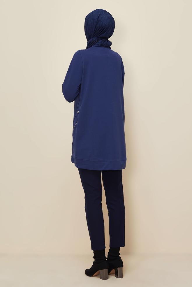 Tesettür giyim LACİVERT KUŞGÖZÜ DETAYLI EŞOFMAN TUNİK 45981 - ALVİNA