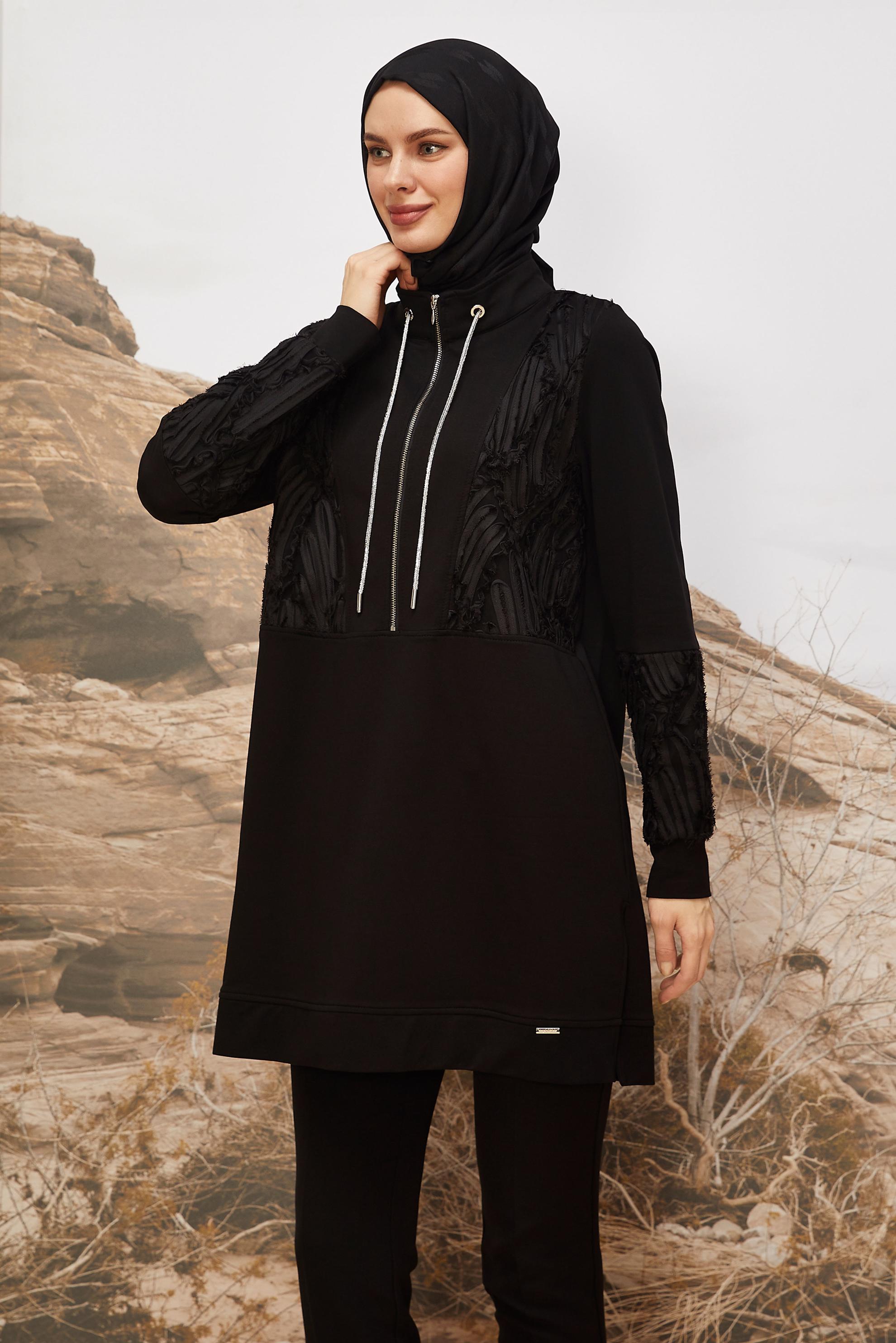 Tesettür giyim SİYAH 45984 ALEDA EŞOFMAN TUNİK 38-46 TEK 40