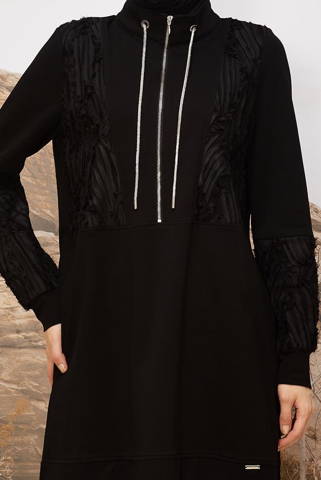 Tesettür giyim SİYAH 45984 ALEDA EŞOFMAN TUNİK 38-46 TEK 40 - ALVİNA