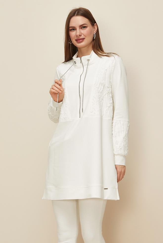 Tesettür giyim BEYAZ 45984 ALEDA EŞOFMAN TUNİK 38-46 TEK 40 - ALVİNA