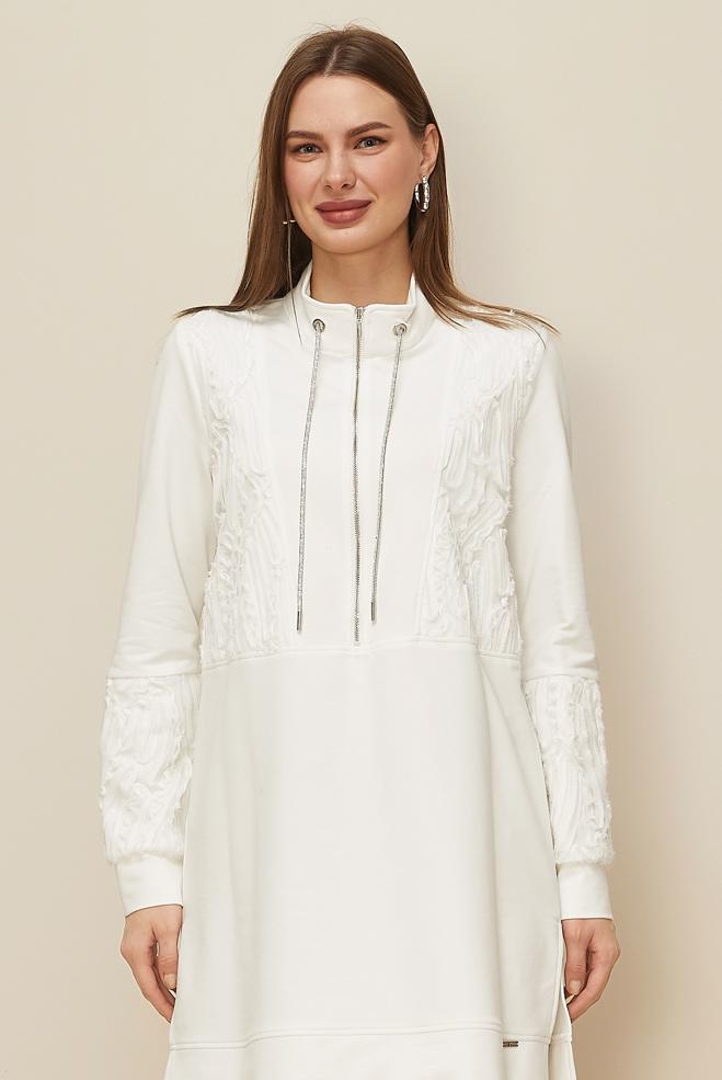 Tesettür giyim BEYAZ 45984 ALEDA EŞOFMAN TUNİK 38-46 TEK 40 - ALVİNA