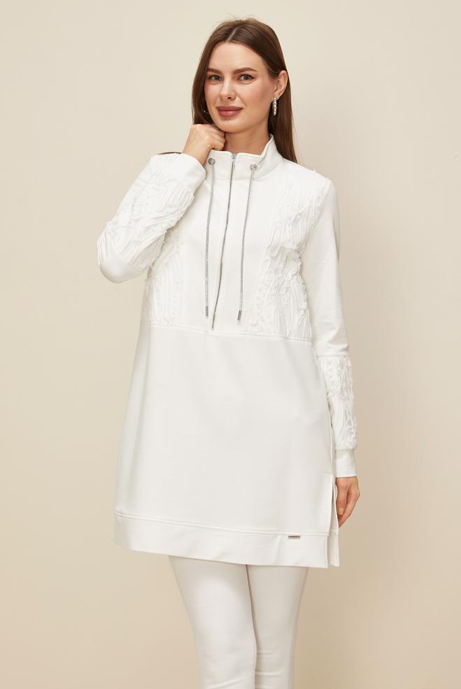 Tesettür giyim BEYAZ 45984 ALEDA EŞOFMAN TUNİK 38-46 TEK 40 - ALVİNA