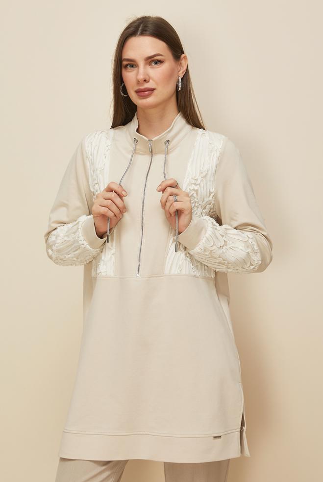 Tesettür giyim BEJ 45984 ALEDA EŞOFMAN TUNİK 38-46 TEK 40 - ALVİNA