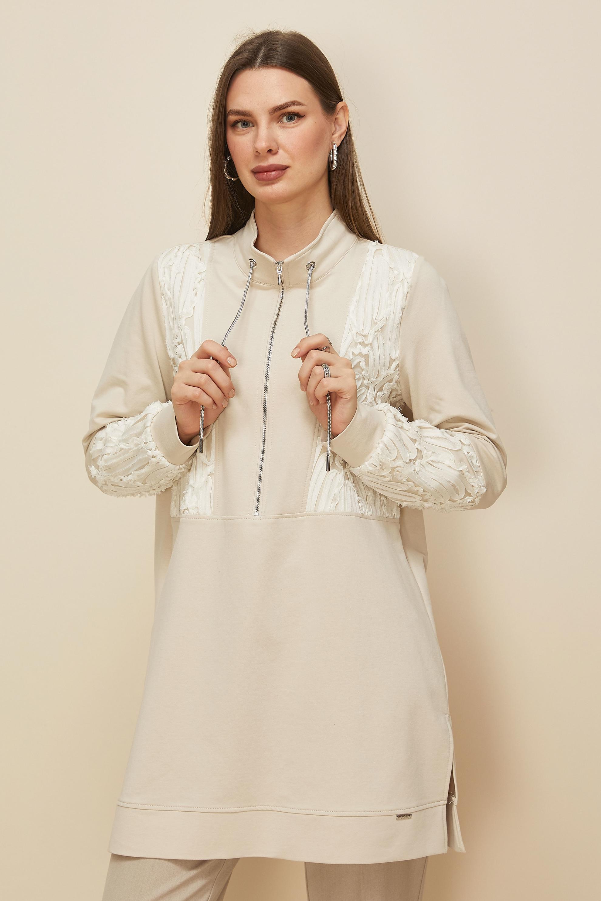 Tesettür giyim BEJ 45984 ALEDA EŞOFMAN TUNİK 38-46 TEK 40