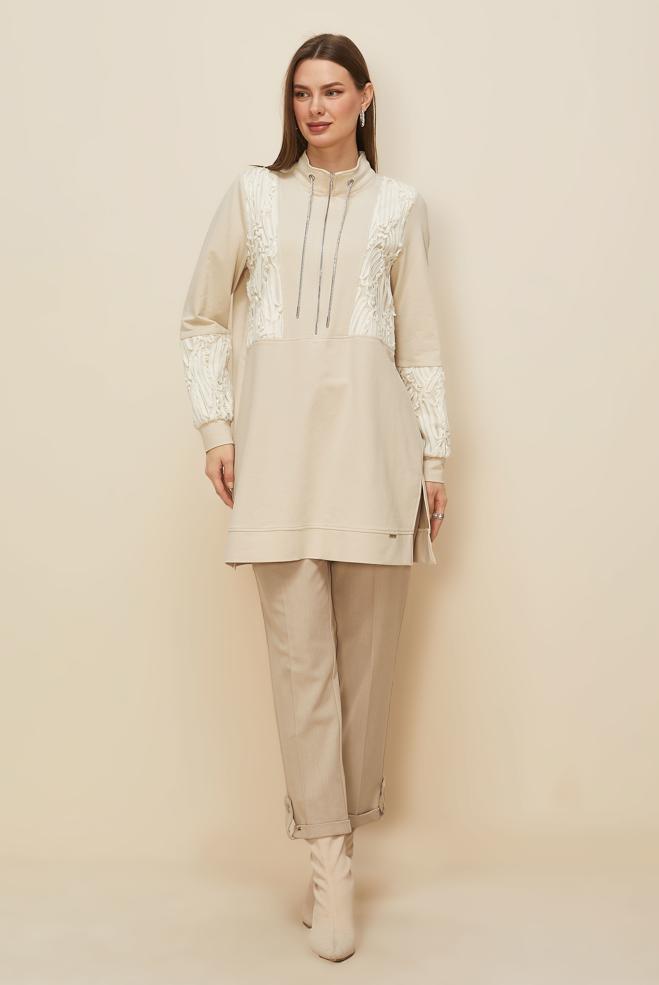 Tesettür giyim BEJ 45984 ALEDA EŞOFMAN TUNİK 38-46 TEK 40 - ALVİNA