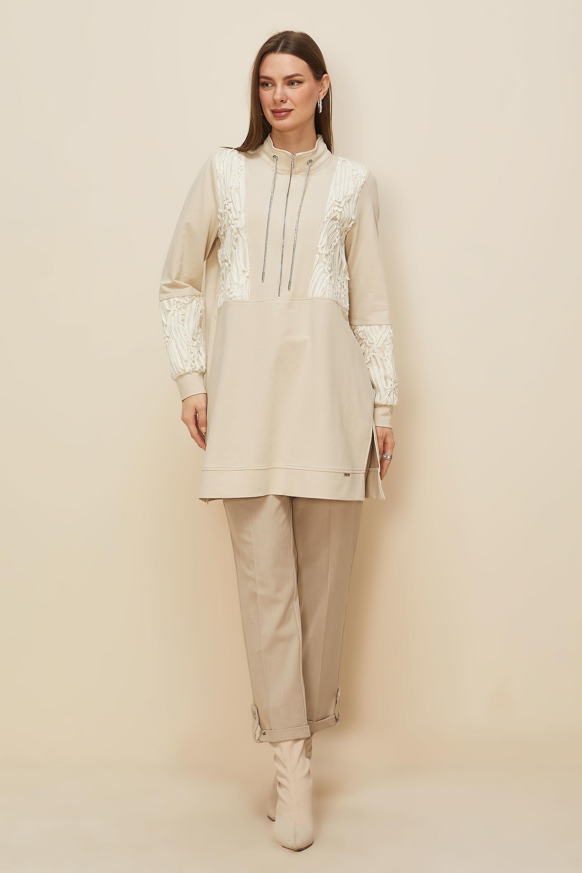 Tesettür giyim BEJ 45984 ALEDA EŞOFMAN TUNİK 38-46 TEK 40