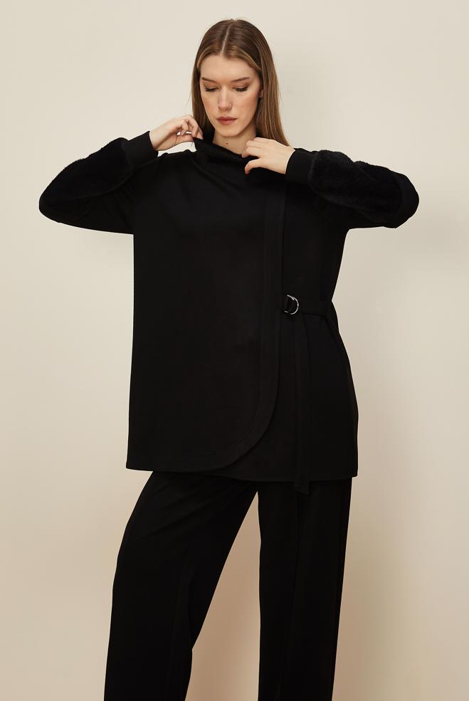 Tesettür giyim SİYAH SABİT KEMERLİ EŞOFMAN TAKIMI 45995 - ALVİNA