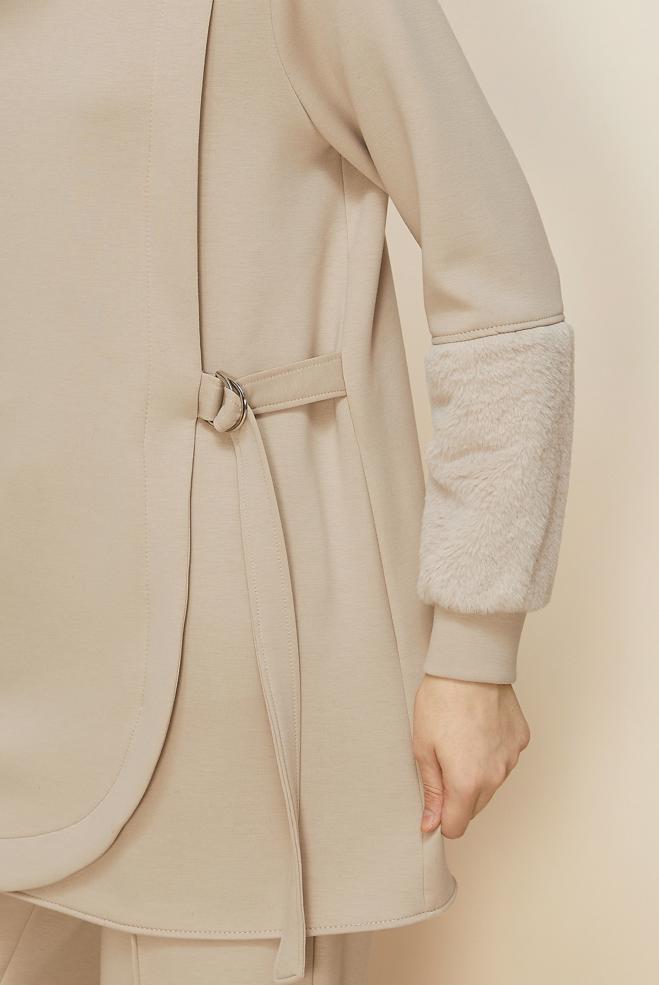 Tesettür giyim BEJ SABİT KEMERLİ EŞOFMAN TAKIMI 45995 - ALVİNA