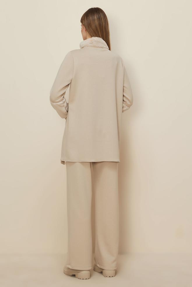 Tesettür giyim BEJ SABİT KEMERLİ EŞOFMAN TAKIMI 45995 - ALVİNA