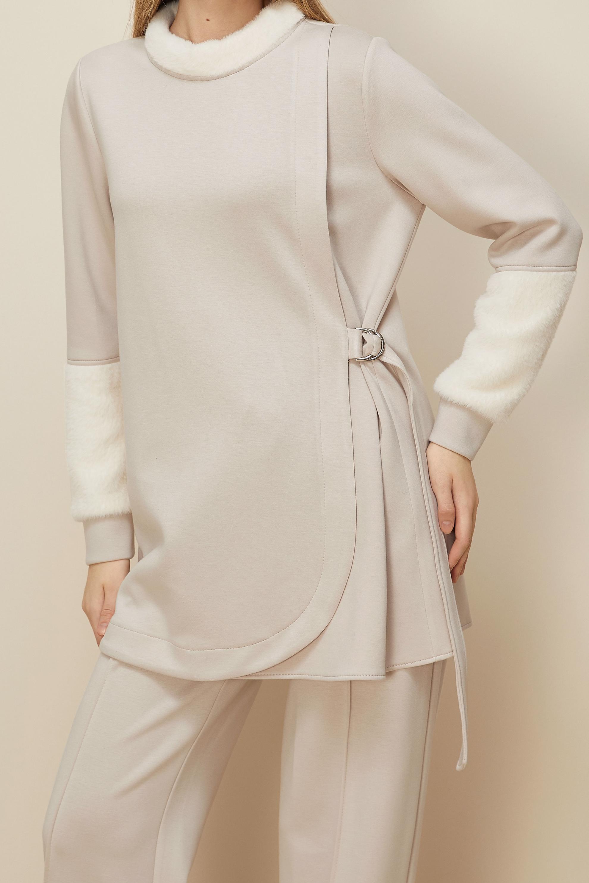 Tesettür giyim EKRU SABİT KEMERLİ EŞOFMAN TAKIMI 45995