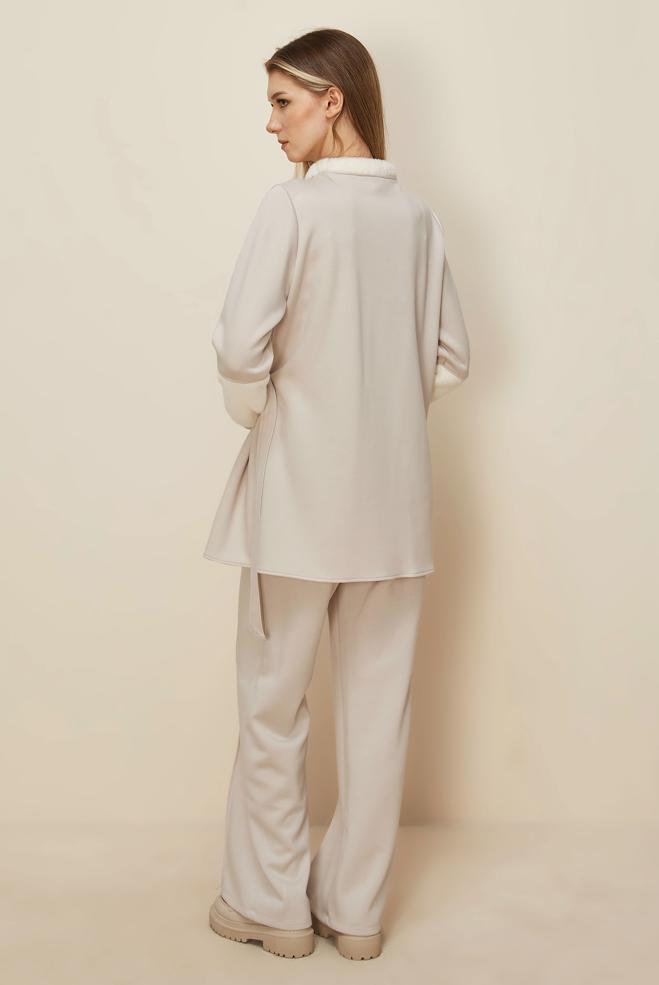 Tesettür giyim EKRU SABİT KEMERLİ EŞOFMAN TAKIMI 45995 - ALVİNA