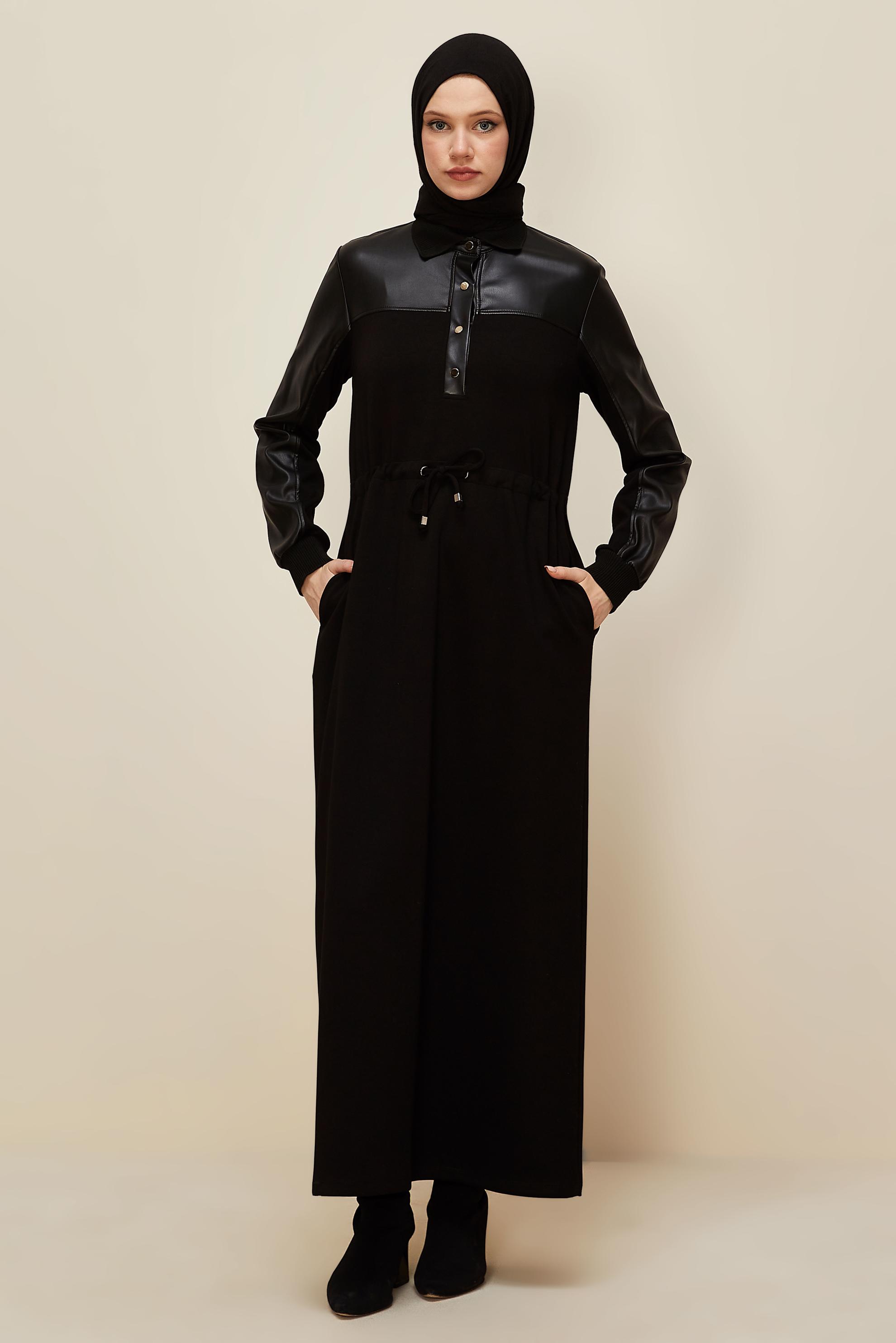 Hijab clothing BLACK SHIRT COLLAR TRACKSUIT DRESS 45996