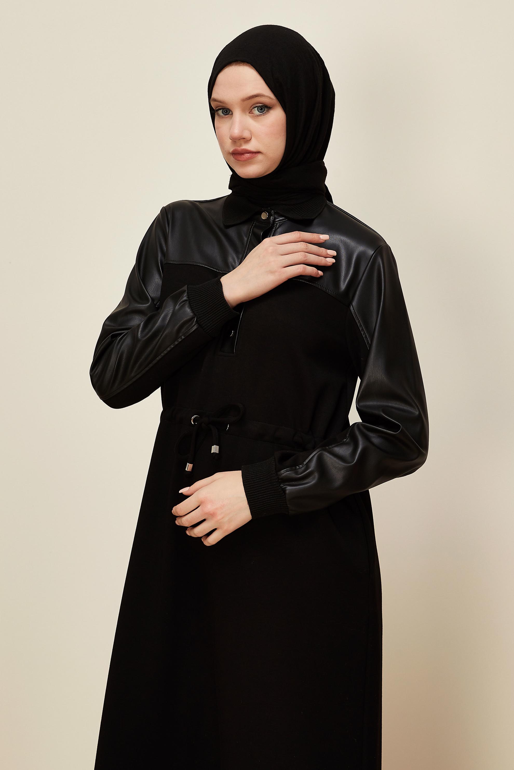 Hijab clothing BLACK SHIRT COLLAR TRACKSUIT DRESS 45996