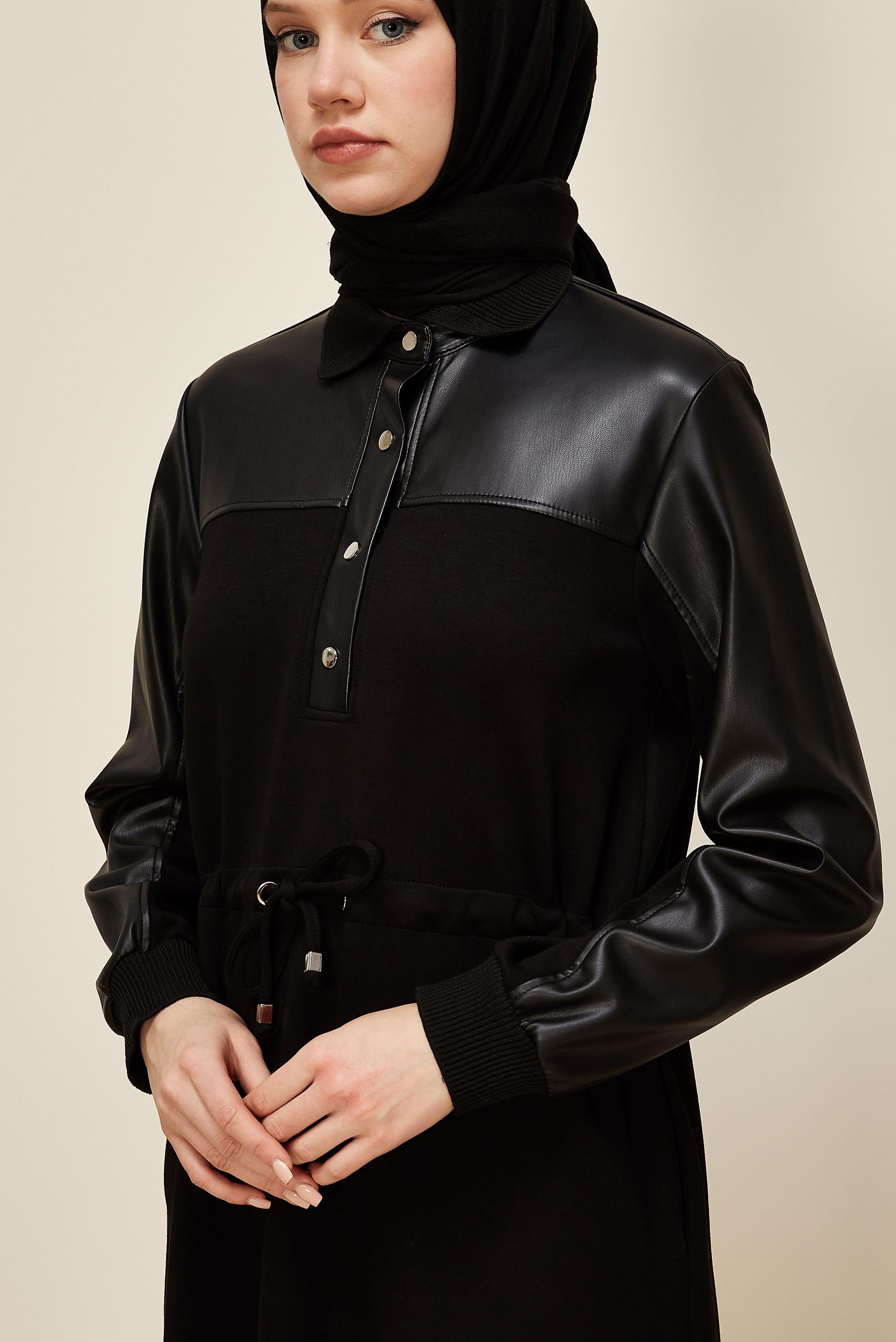 Hijab clothing BLACK SHIRT COLLAR TRACKSUIT DRESS 45996