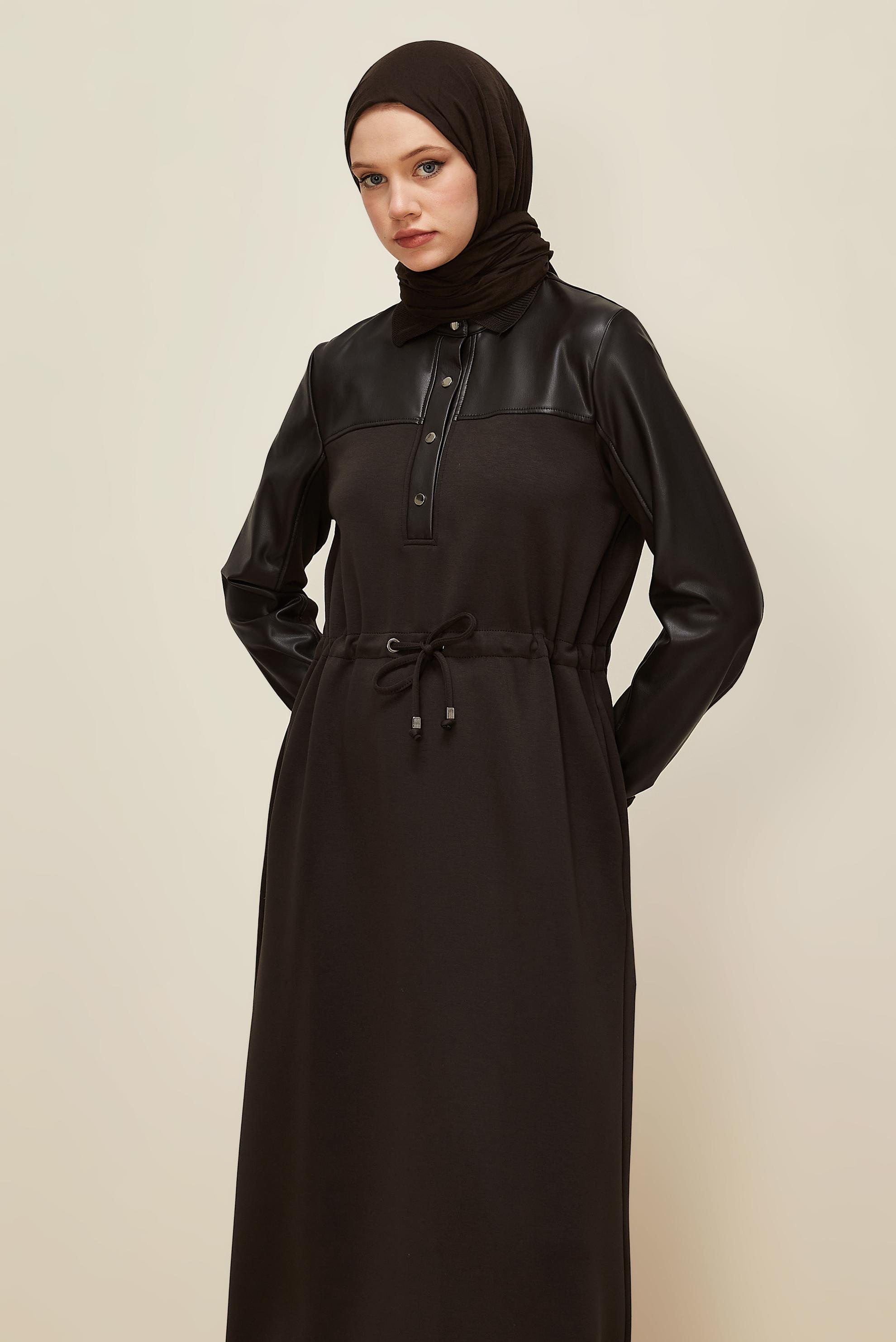 Hijab clothing BROWN SHIRT COLLAR TRACKSUIT DRESS 45996