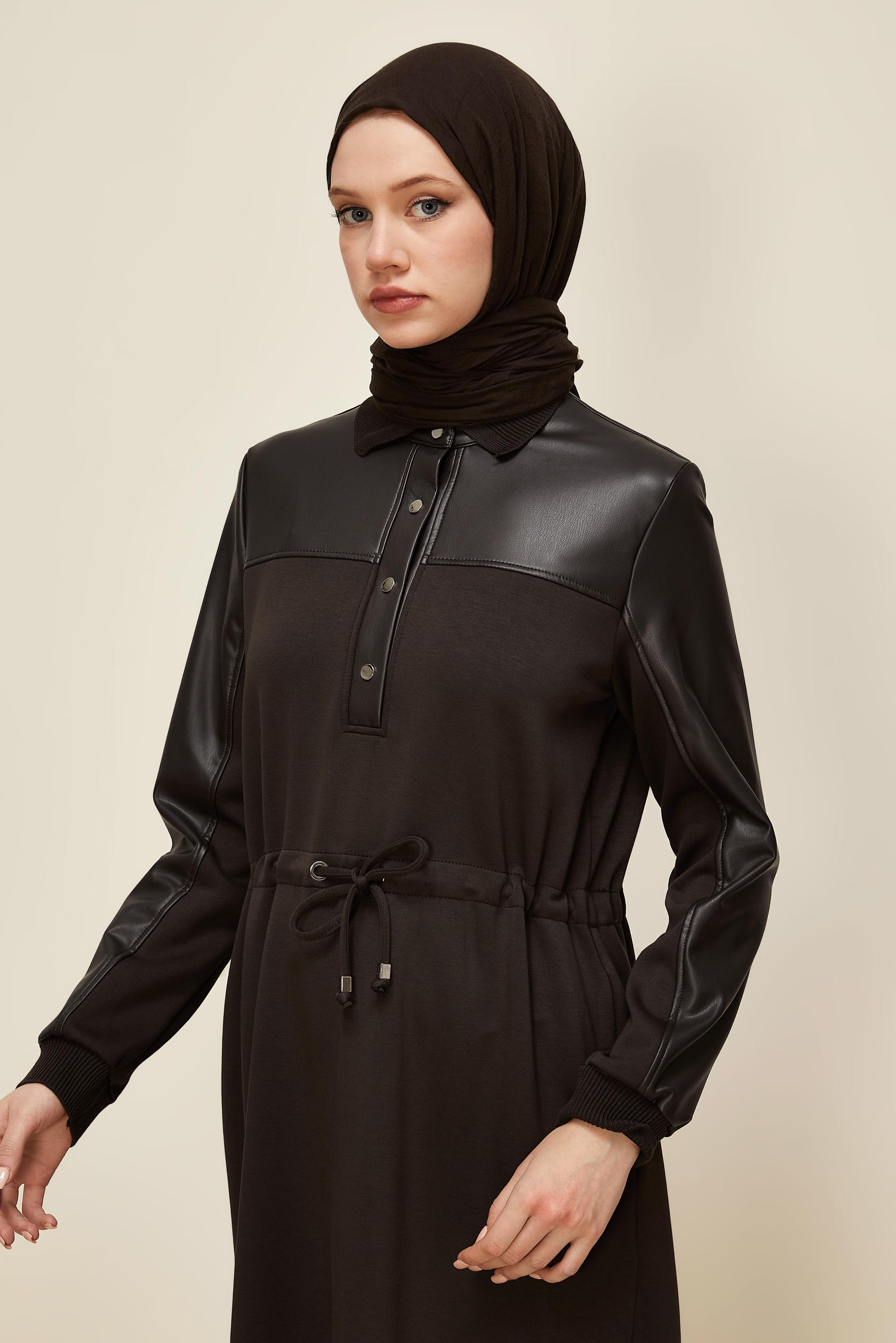 Hijab clothing BROWN SHIRT COLLAR TRACKSUIT DRESS 45996