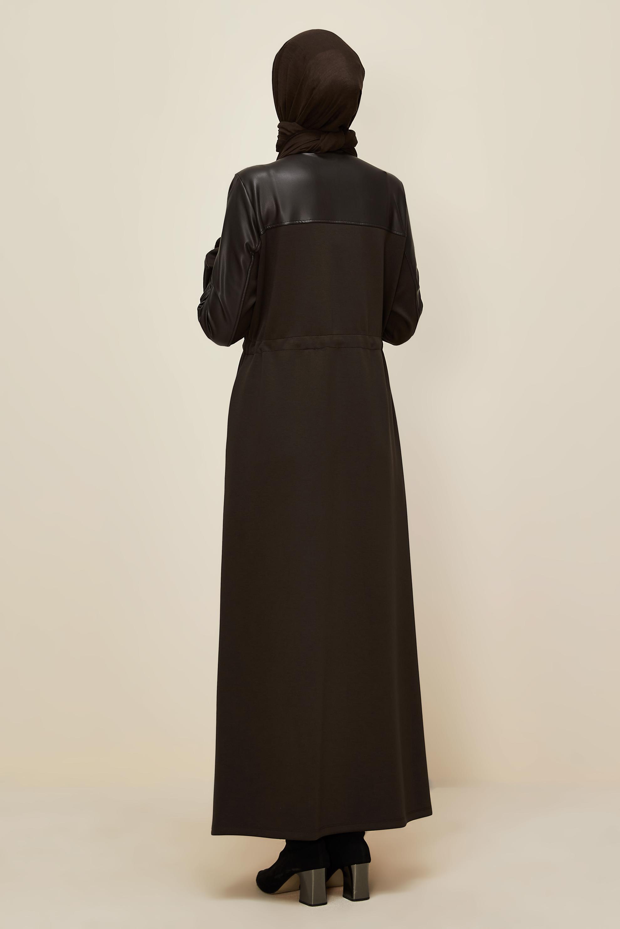 Hijab clothing BROWN SHIRT COLLAR TRACKSUIT DRESS 45996