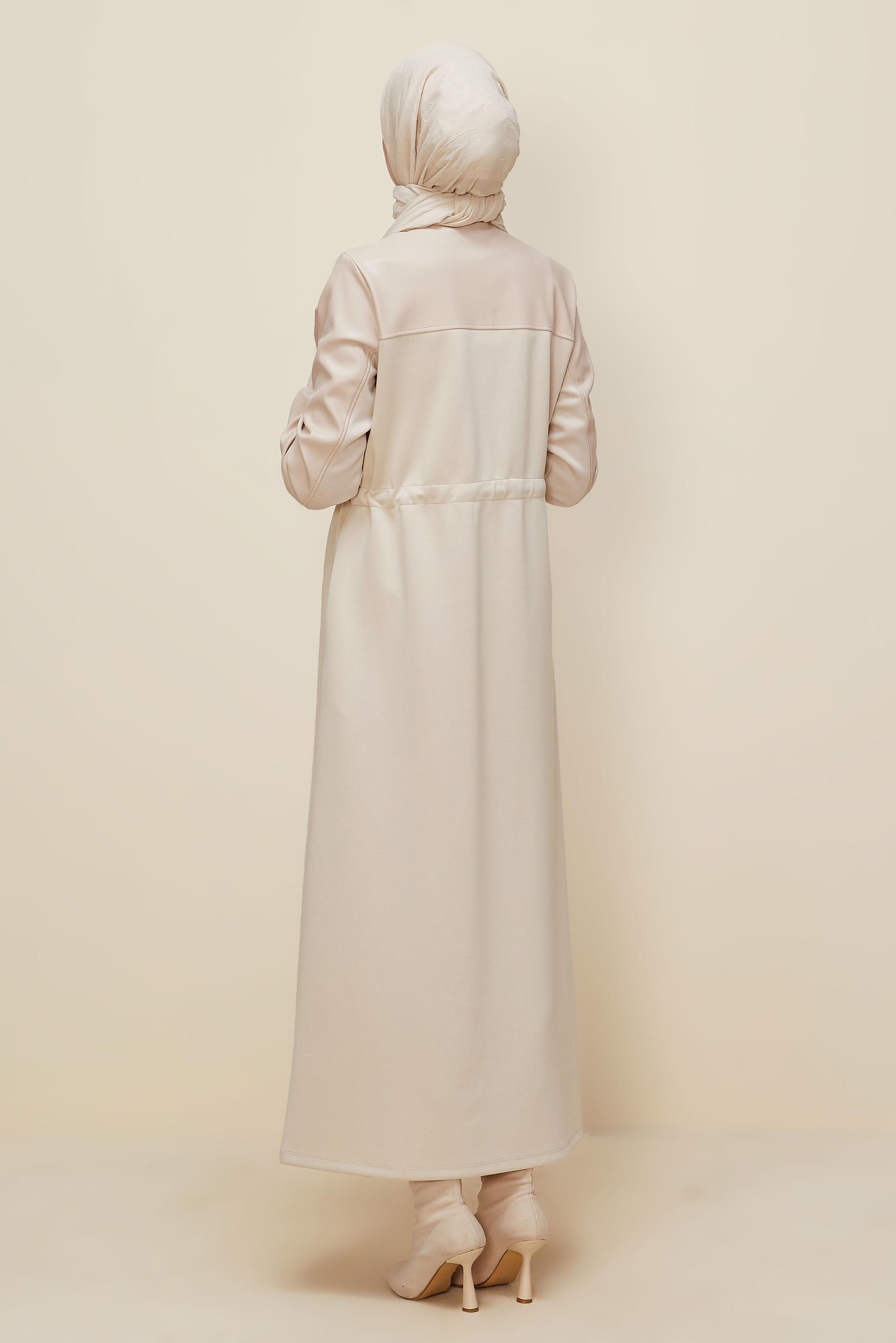 Hijab clothing BEIGE SHIRT COLLAR TRACKSUIT DRESS 45996