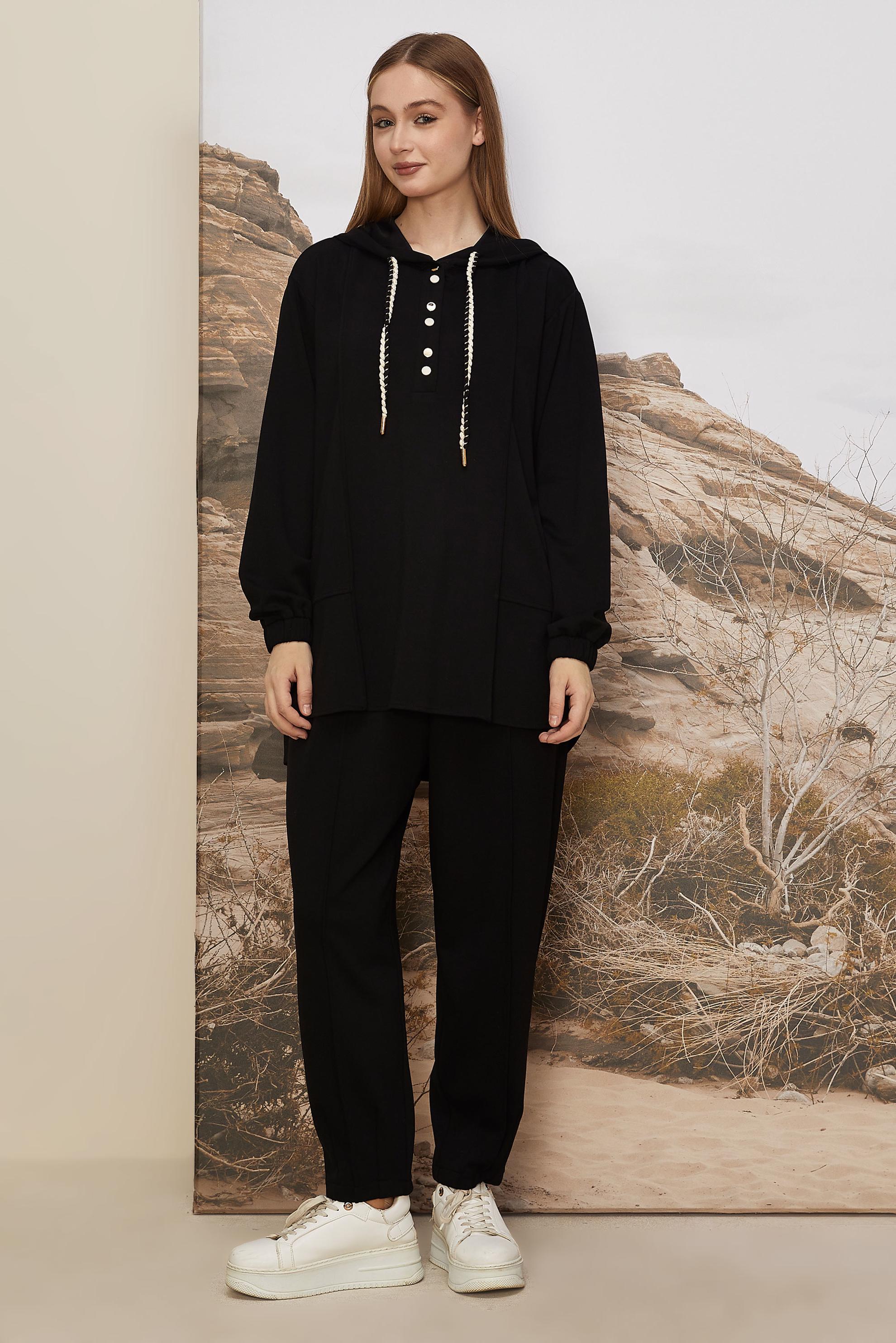 Tesettür giyim SİYAH KAPÜŞONLU EŞOFMAN TAKIMI 45997