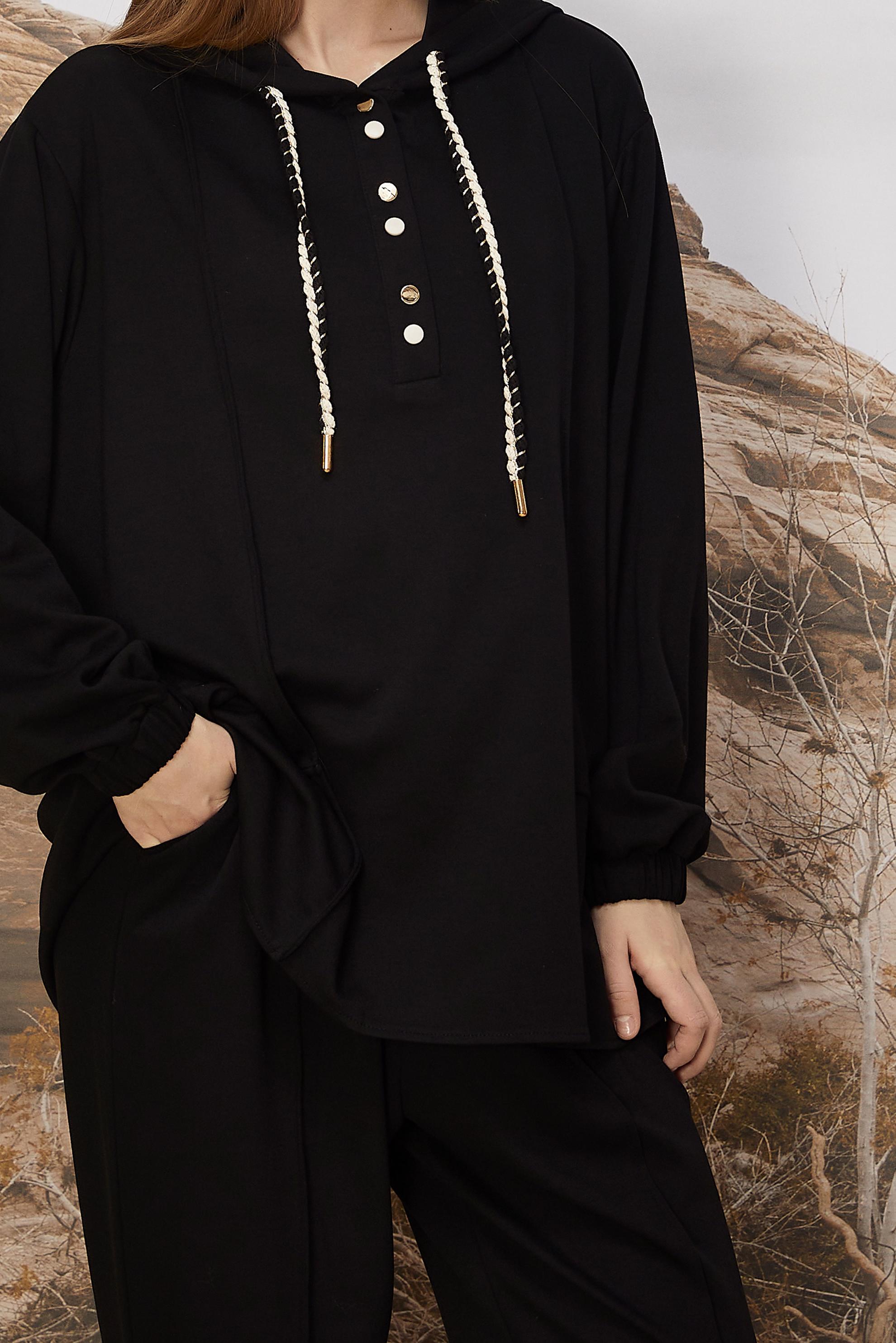 Tesettür giyim SİYAH KAPÜŞONLU EŞOFMAN TAKIMI 45997