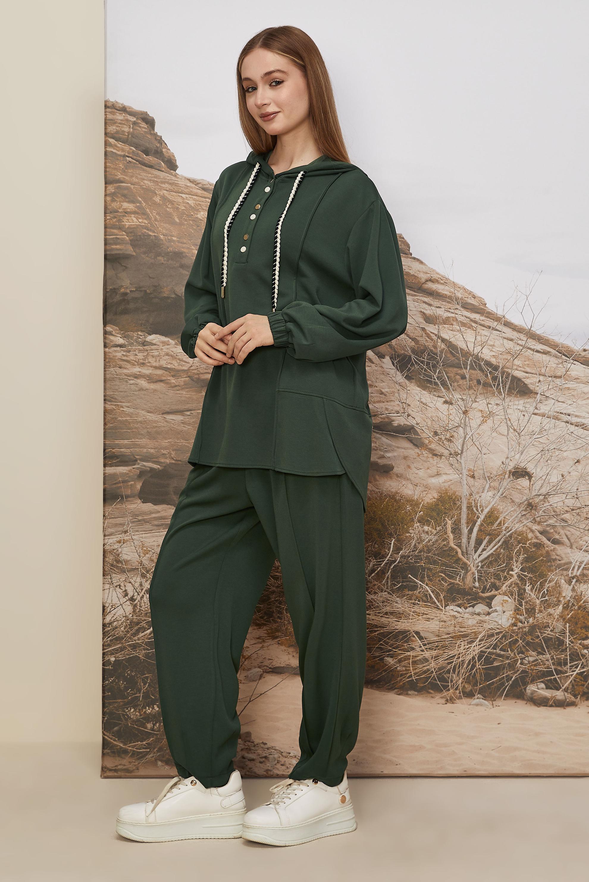 Tesettür giyim HAKİ KAPÜŞONLU EŞOFMAN TAKIMI 45997