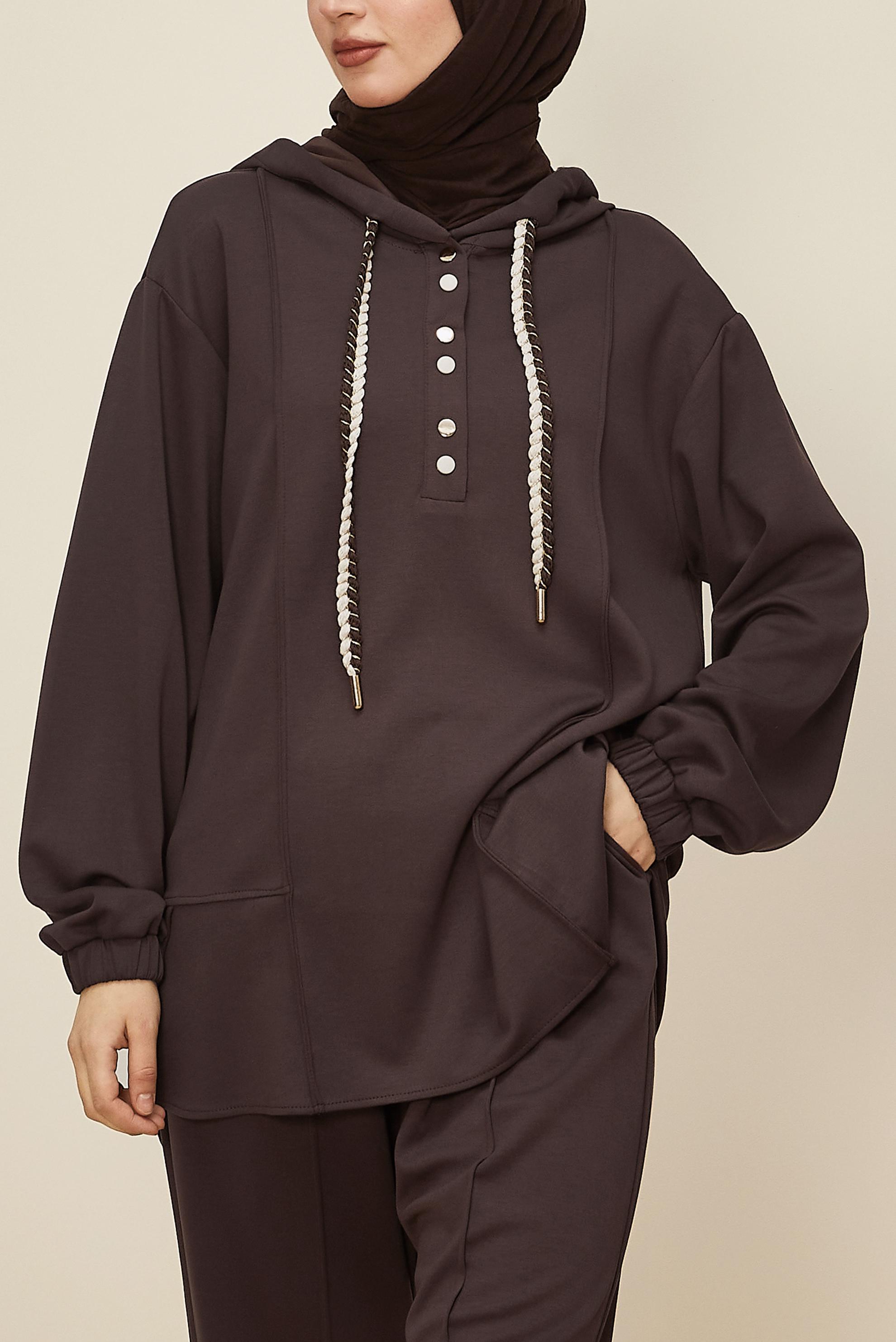 Tesettür giyim KAHVE KAPÜŞONLU EŞOFMAN TAKIMI 45997