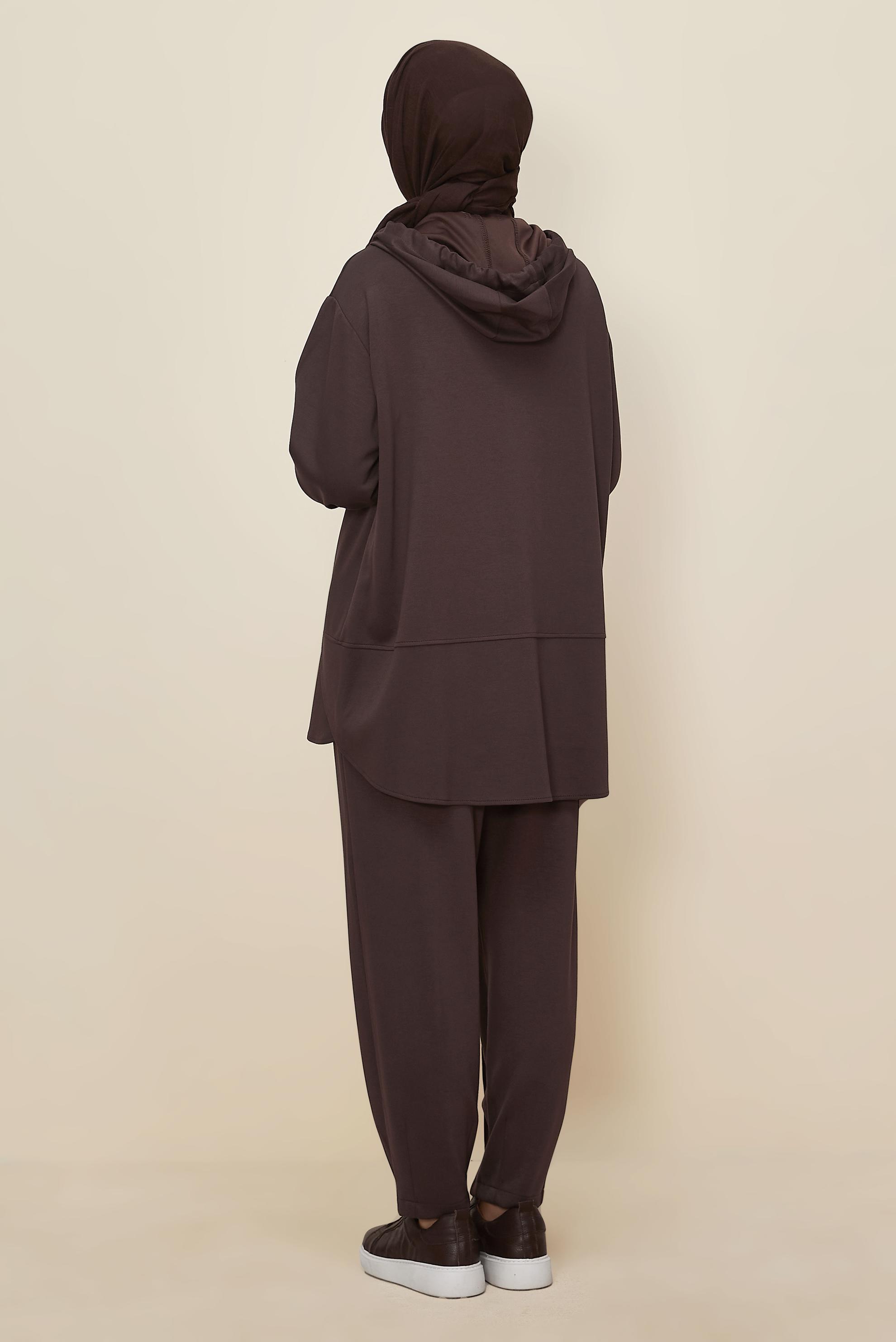 Tesettür giyim KAHVE KAPÜŞONLU EŞOFMAN TAKIMI 45997