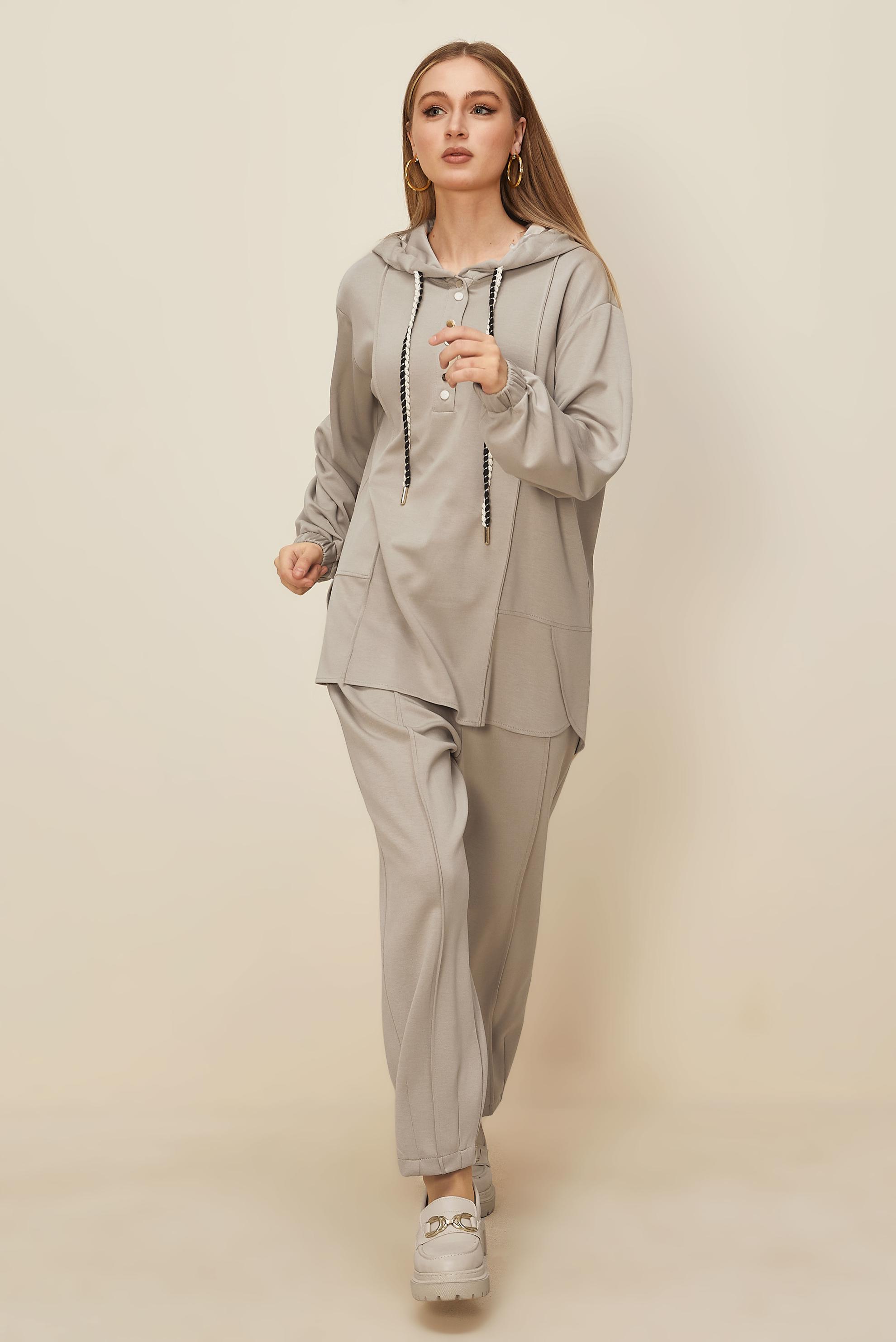 Tesettür giyim KUM KAPÜŞONLU EŞOFMAN TAKIMI 45997