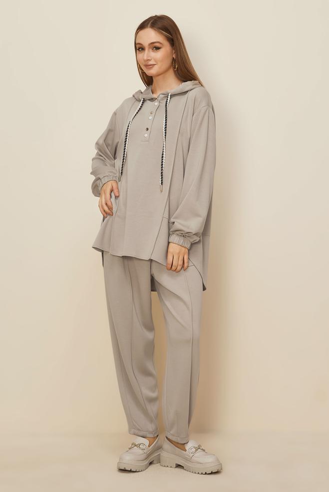 Hijab clothing SAND HOODED TRACKSUIT SET 45997 - ALVİNA