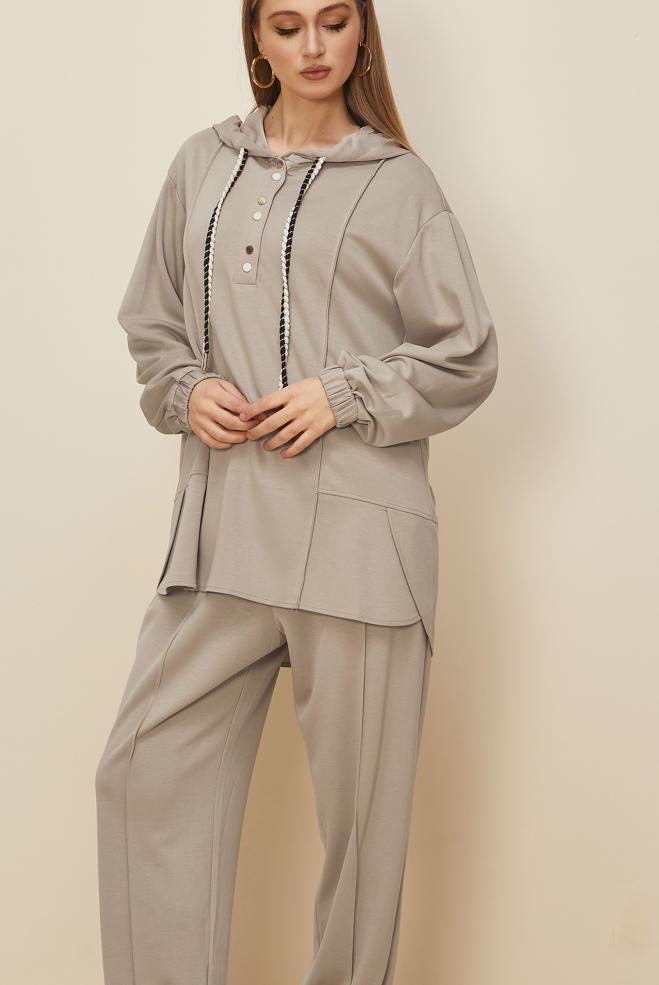 Hijab clothing SAND HOODED TRACKSUIT SET 45997 - ALVİNA