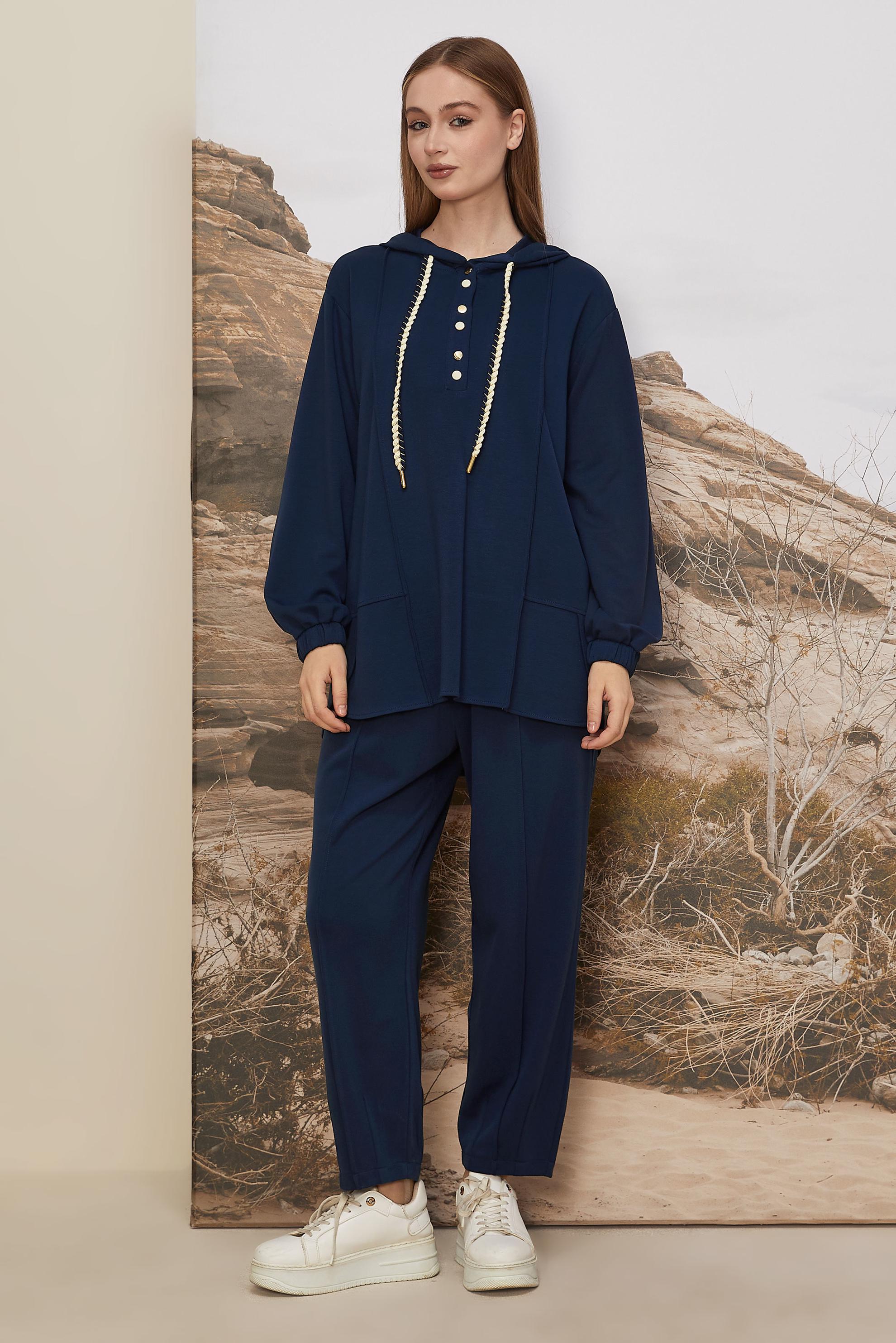 Tesettür giyim LACİVERT KAPÜŞONLU EŞOFMAN TAKIMI 45997