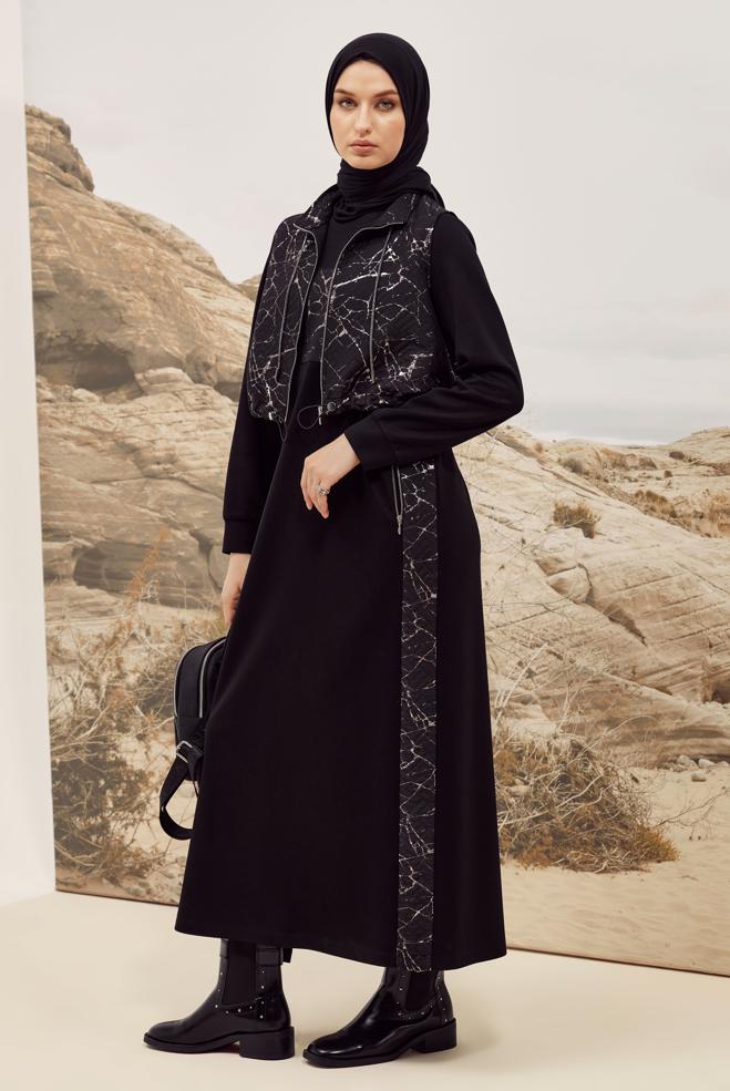 Hijab clothing BLACK JACKET AND DRESS SET 46001 - ALVİNA