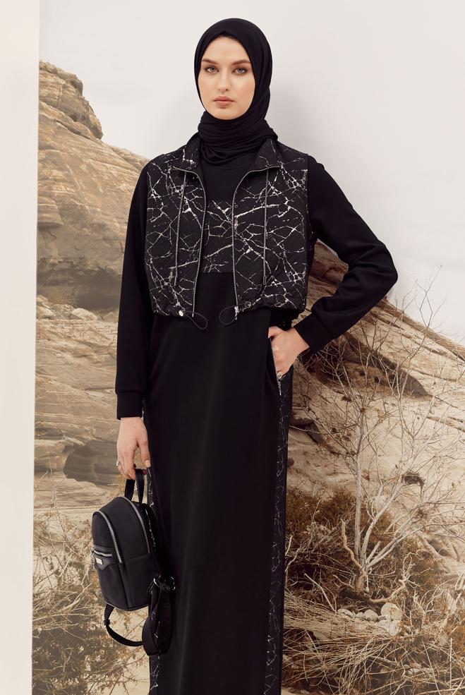 Hijab clothing BLACK JACKET AND DRESS SET 46001 - ALVİNA