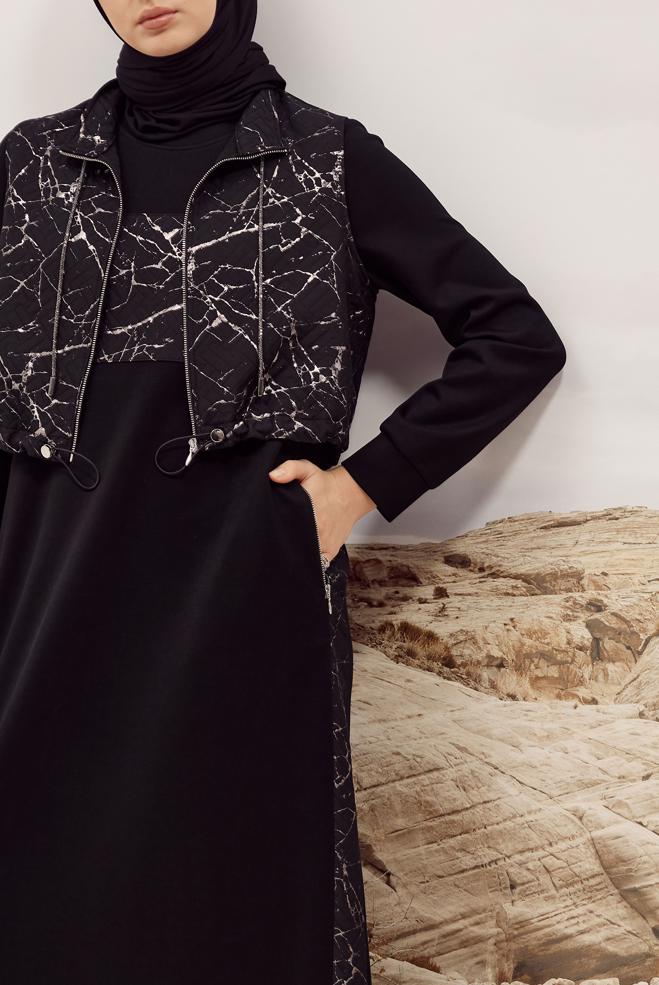 Hijab clothing BLACK JACKET AND DRESS SET 46001 - ALVİNA