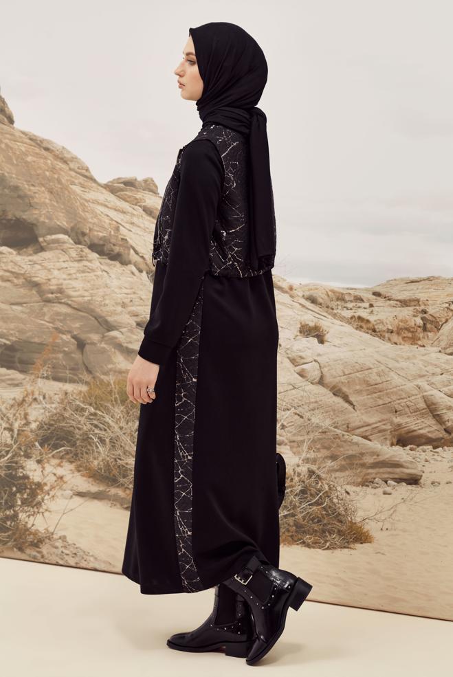 Hijab clothing BLACK JACKET AND DRESS SET 46001 - ALVİNA