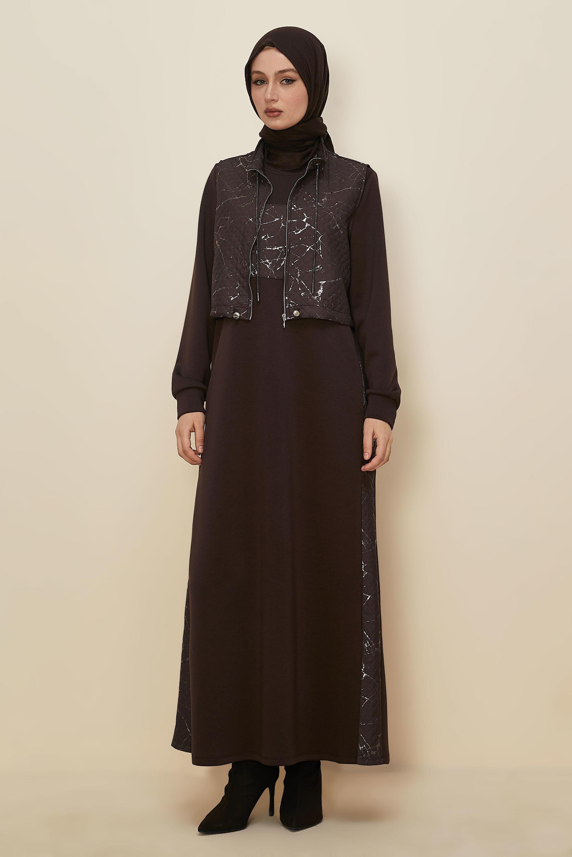 Hijab clothing BROWN VEST AND DRESS SET 46001