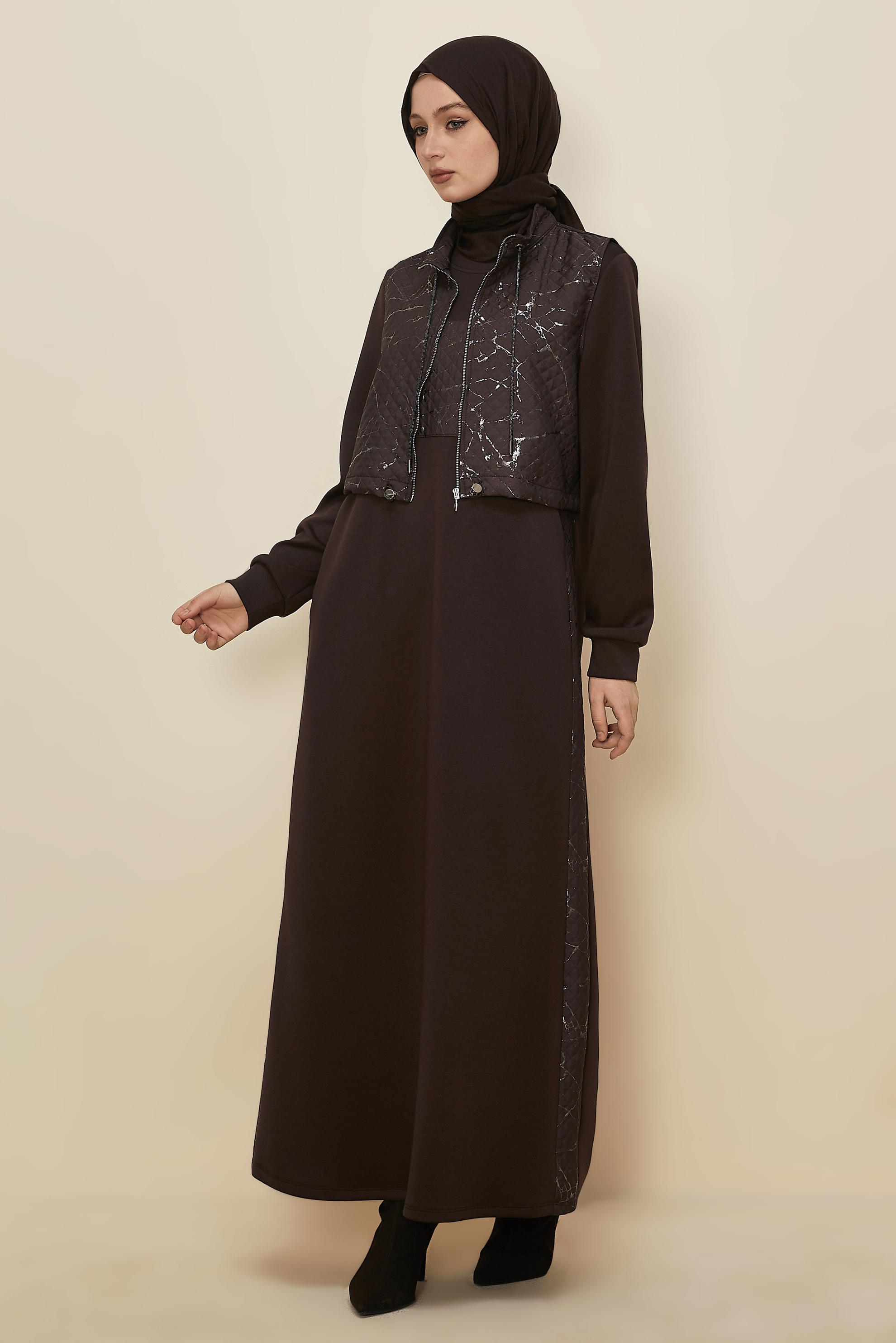 Hijab clothing BROWN VEST AND DRESS SET 46001