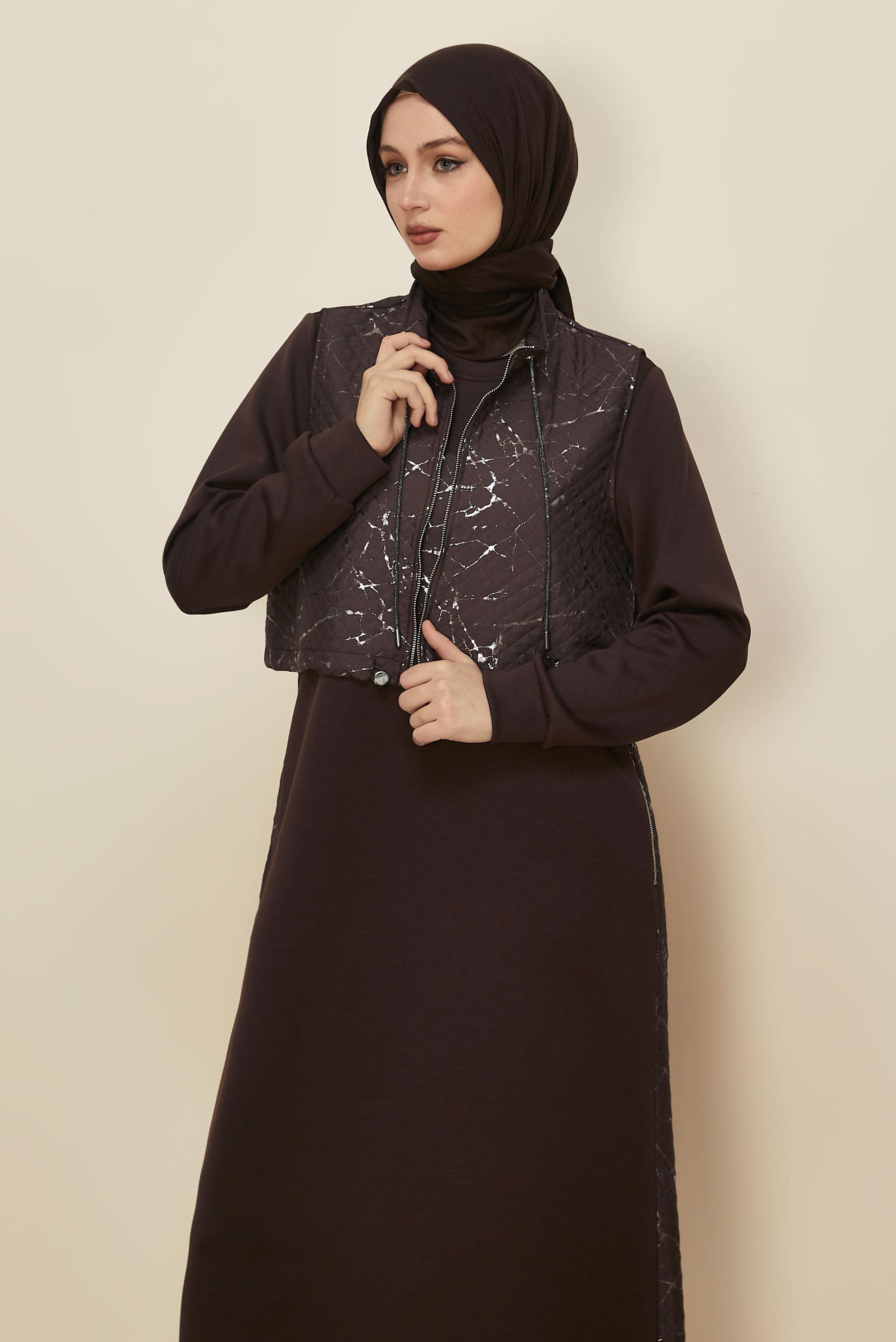 Hijab clothing BROWN VEST AND DRESS SET 46001
