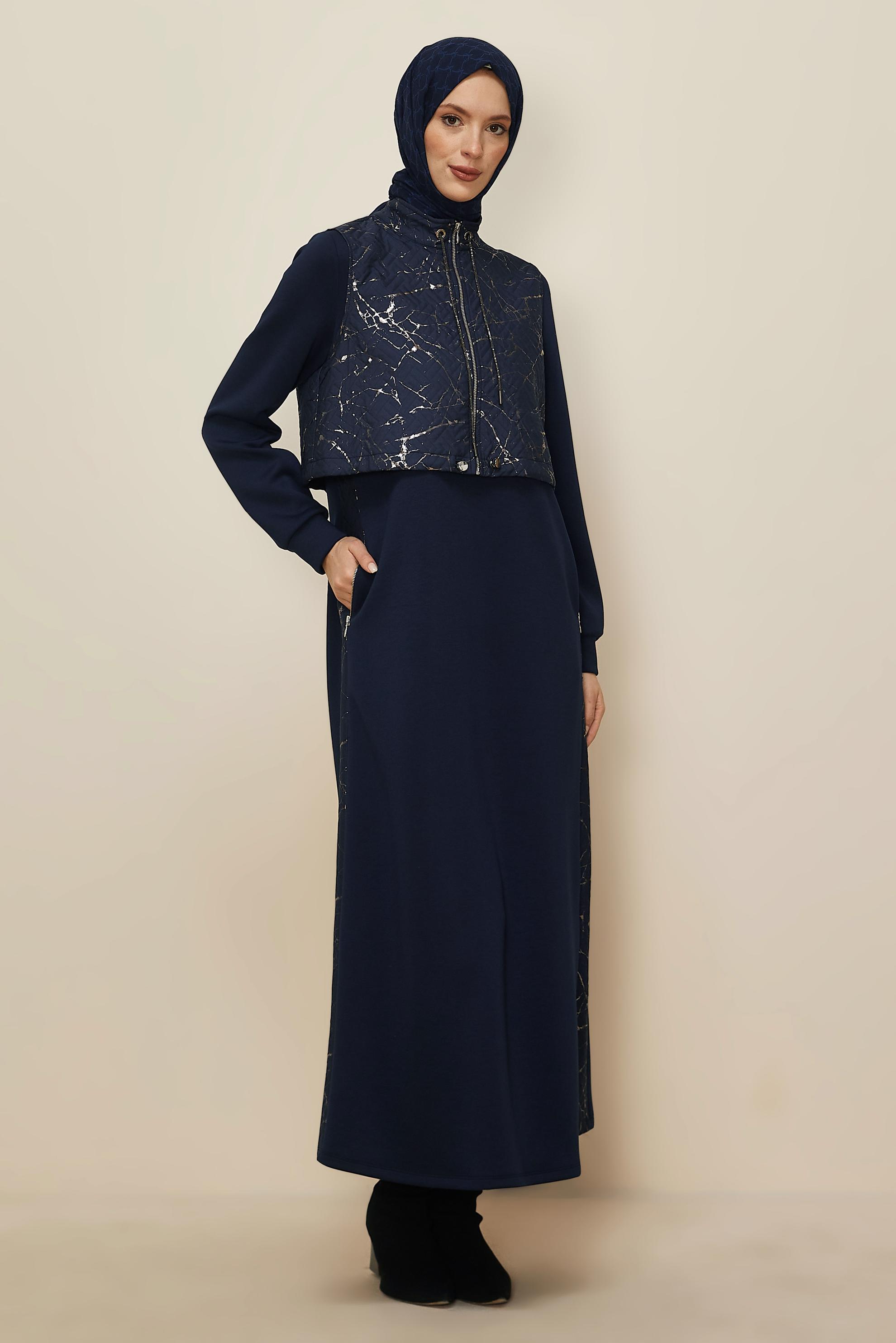 Hijab clothing NAVY BLUE VEST AND DRESS SET 46001