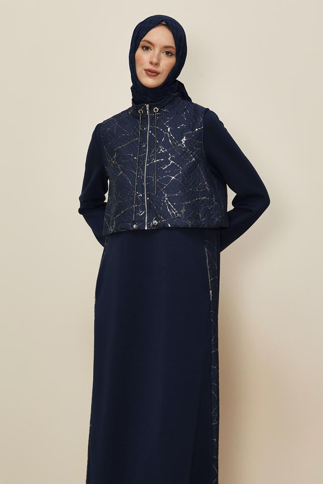 Hijab clothing NAVY BLUE VEST AND DRESS SET 46001 - ALVİNA