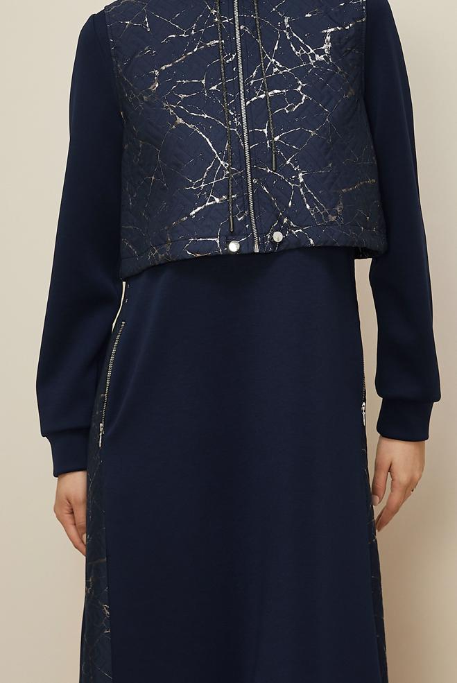 Hijab clothing NAVY BLUE VEST AND DRESS SET 46001 - ALVİNA