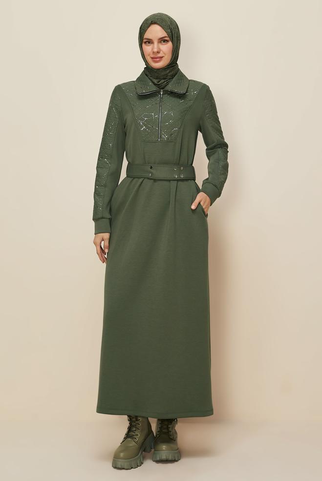 Tesettür giyim HAKİ 46002 OYSHO EŞOFMAN ELBİSE 38-44 TEK 40 - ALVİNA