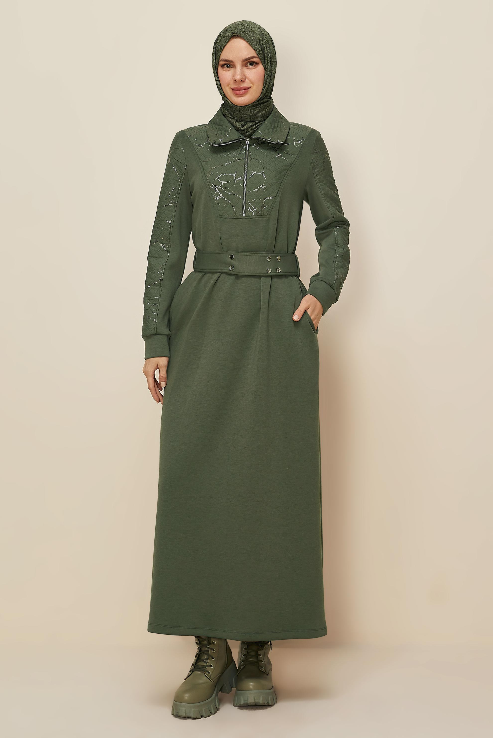 Tesettür giyim HAKİ 46002 OYSHO EŞOFMAN ELBİSE 38-44 TEK 40