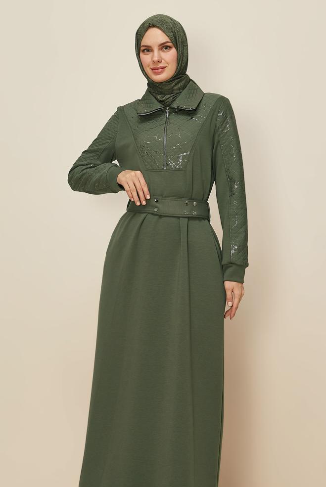 Tesettür giyim HAKİ 46002 OYSHO EŞOFMAN ELBİSE 38-44 TEK 40 - ALVİNA