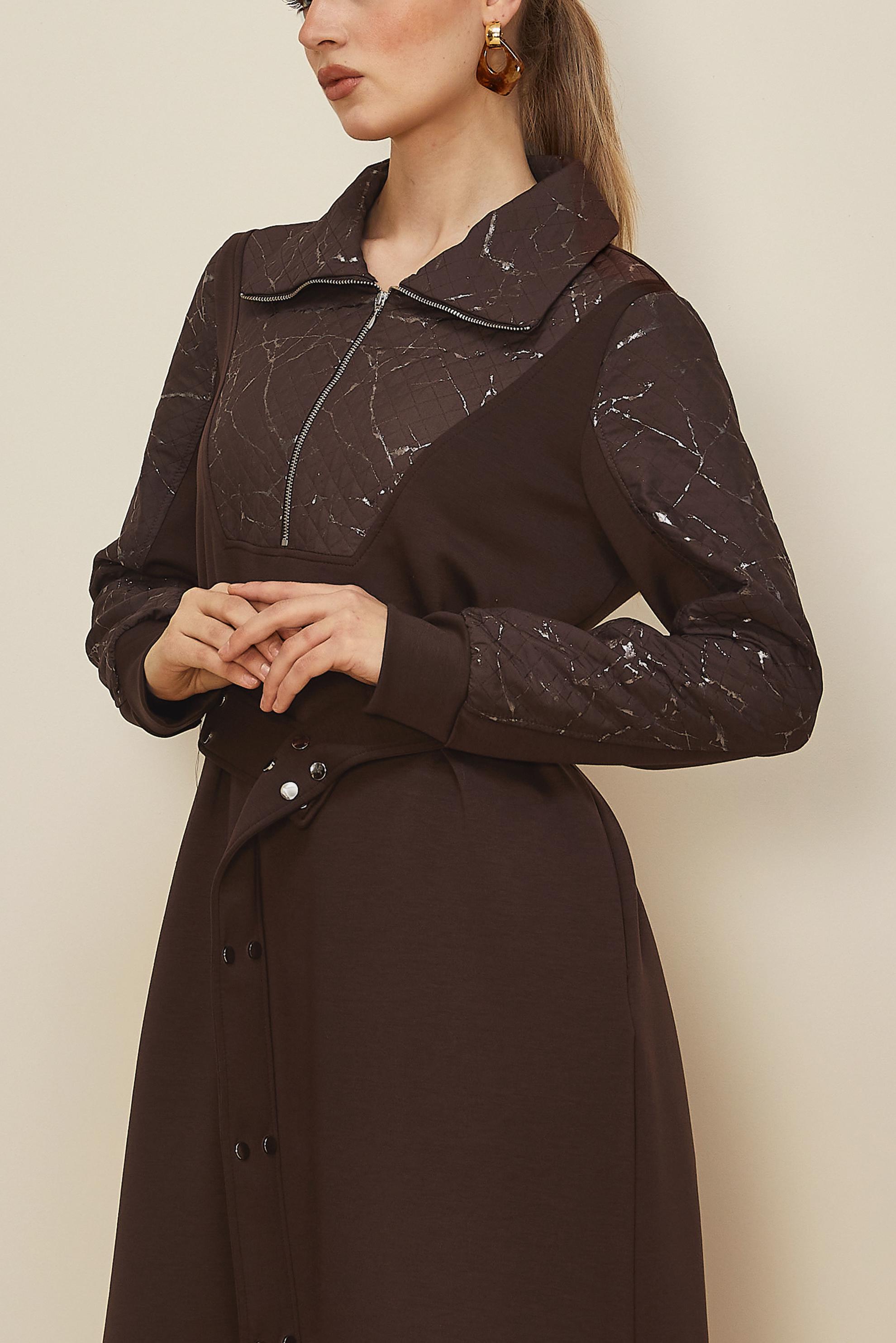 Tesettür giyim KAHVE KUŞAKLI EŞOFMAN ELBİSE 46002