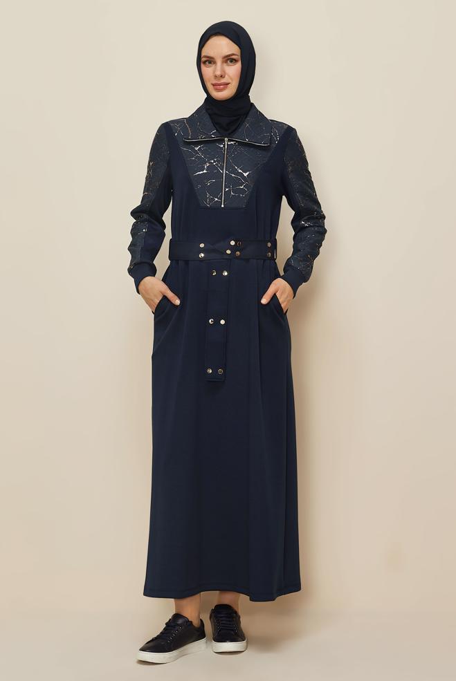 Tesettür giyim LACİVERT 46002 OYSHO EŞOFMAN ELBİSE 38-44 TEK 40 - ALVİNA