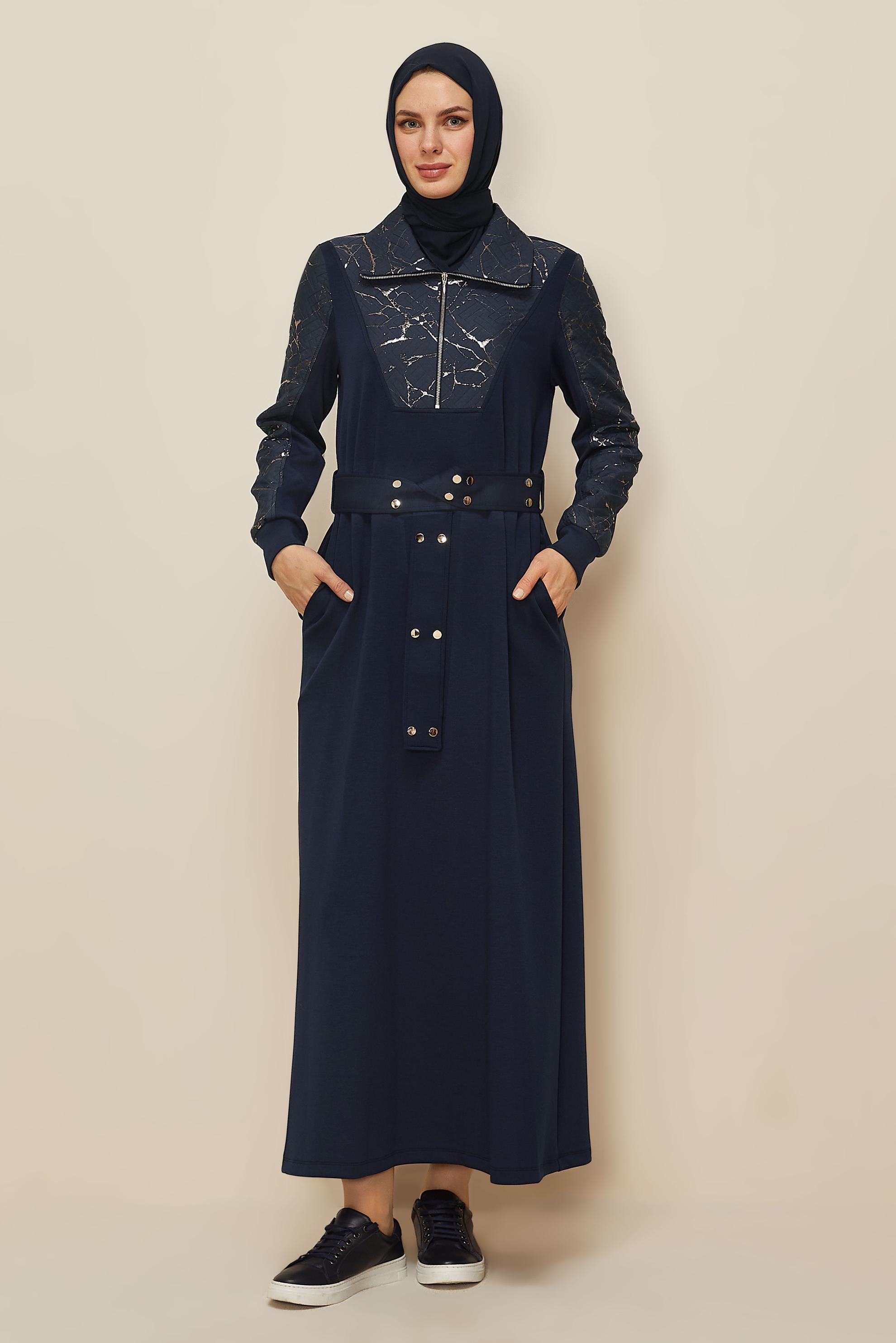 Tesettür giyim LACİVERT 46002 OYSHO EŞOFMAN ELBİSE 38-44 TEK 40