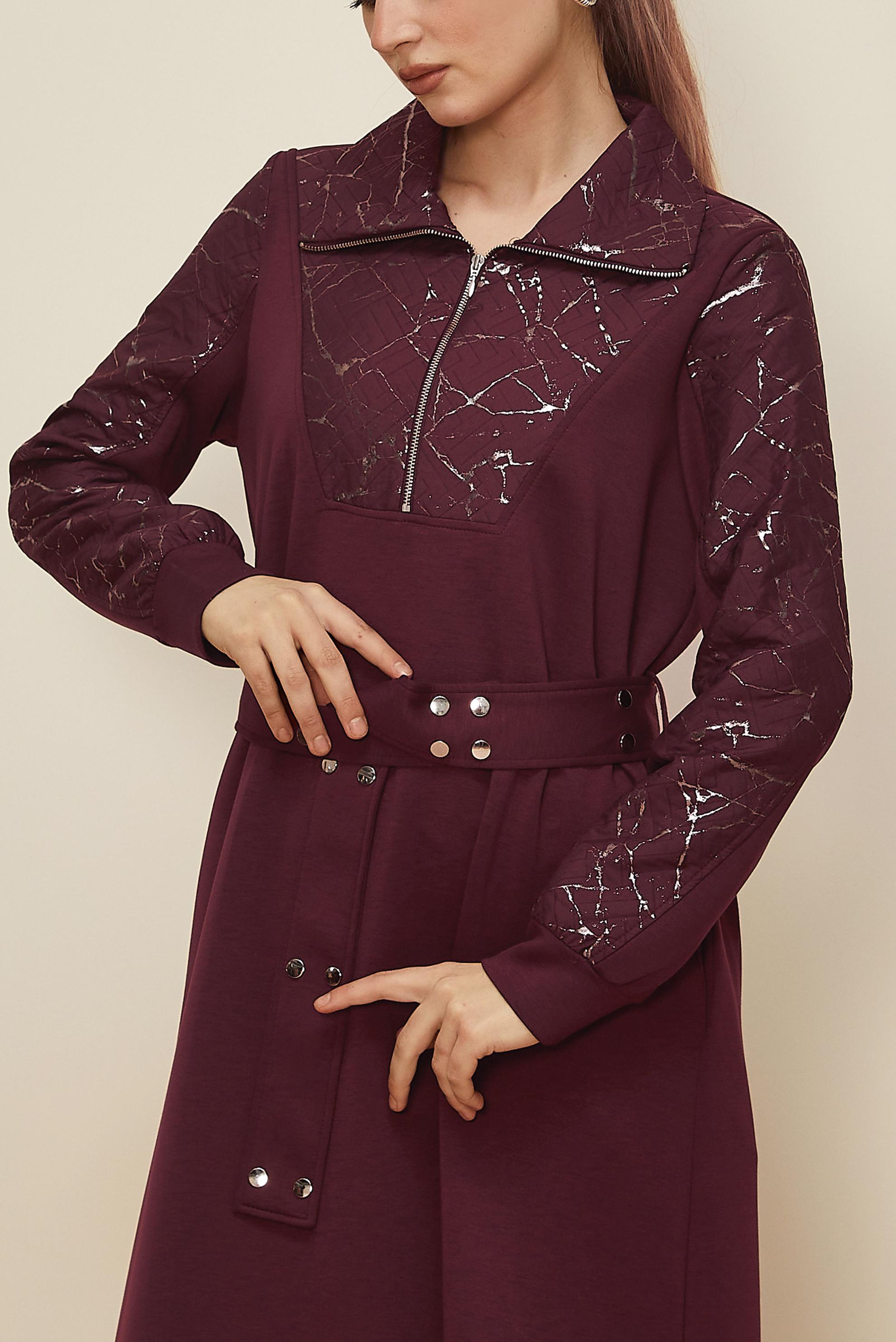 Tesettür giyim BORDO KUŞAKLI EŞOFMAN ELBİSE 46002