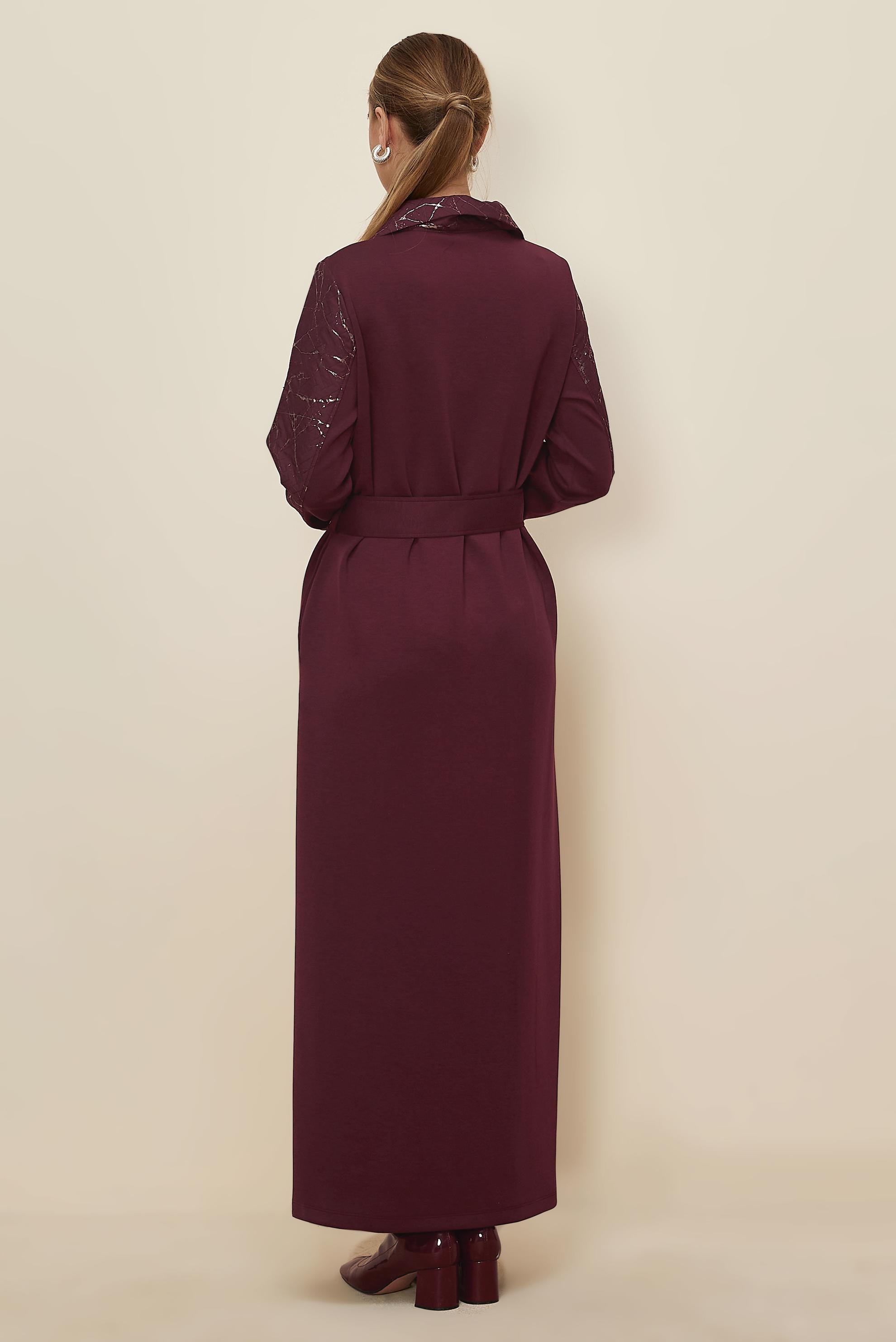 Tesettür giyim BORDO KUŞAKLI EŞOFMAN ELBİSE 46002